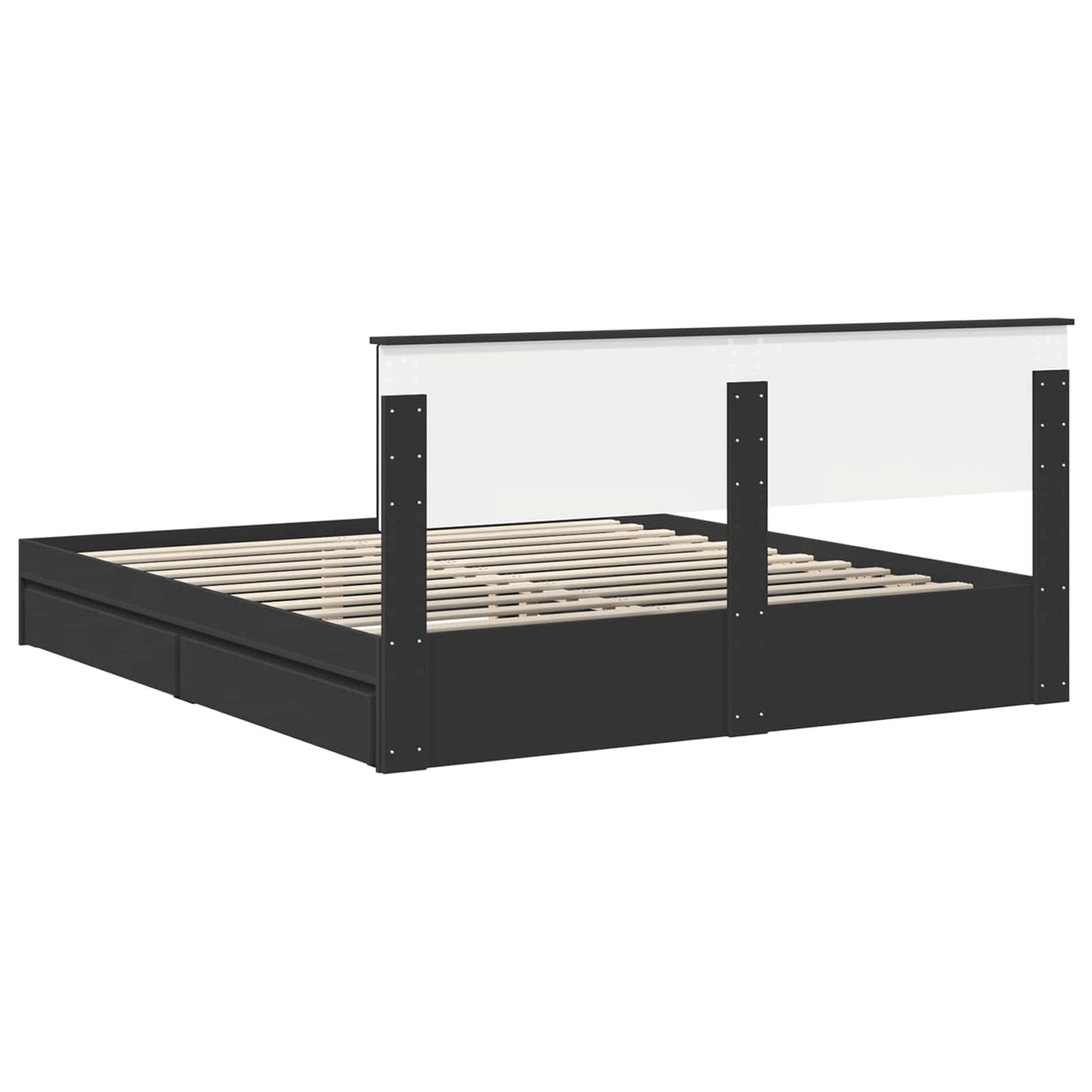 Seng med Oppbevaring Svart 200 x 200 cm Konstruert tre