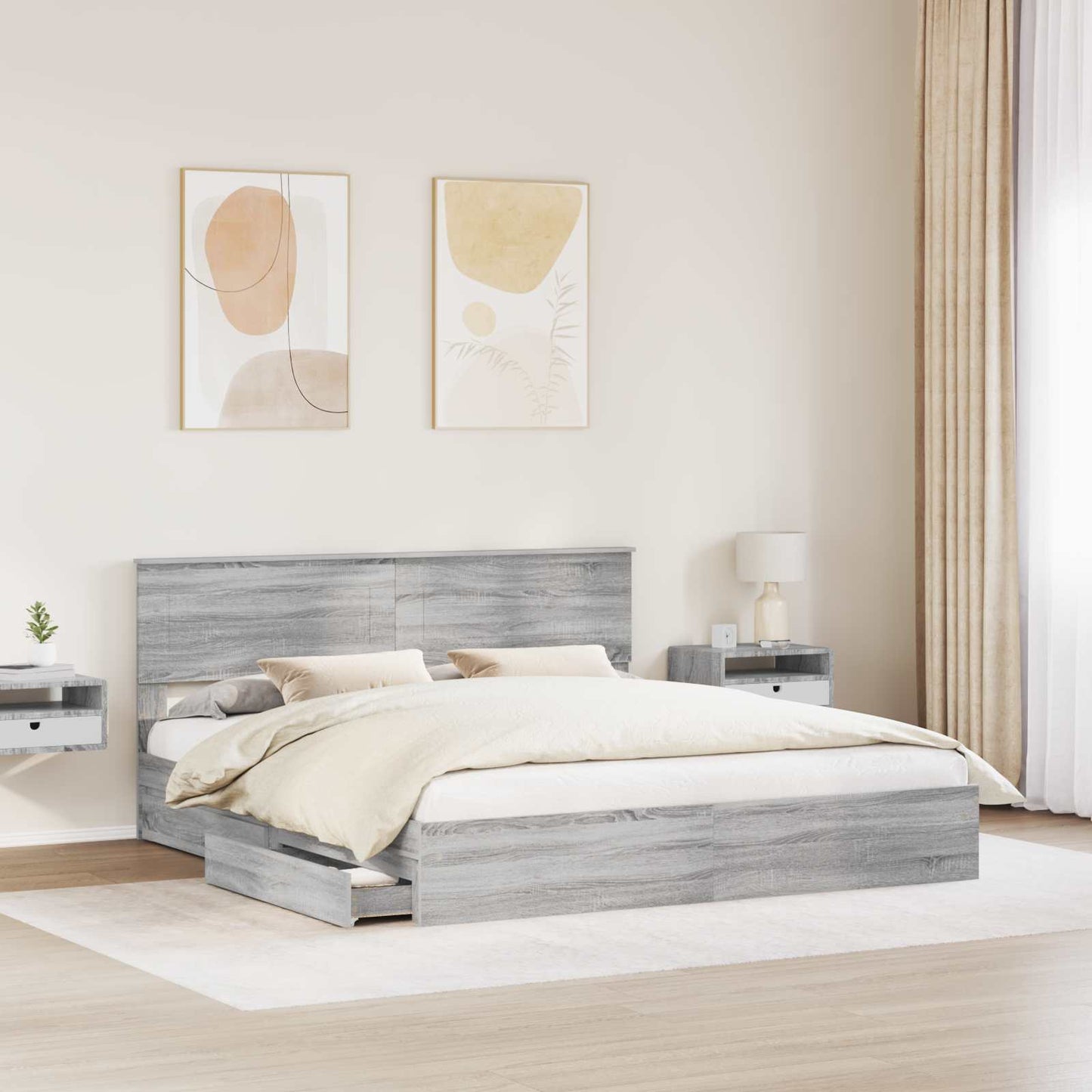 Seng med Oppbevaring Grå Sonoma 180 x 200 cm Konstruert tre