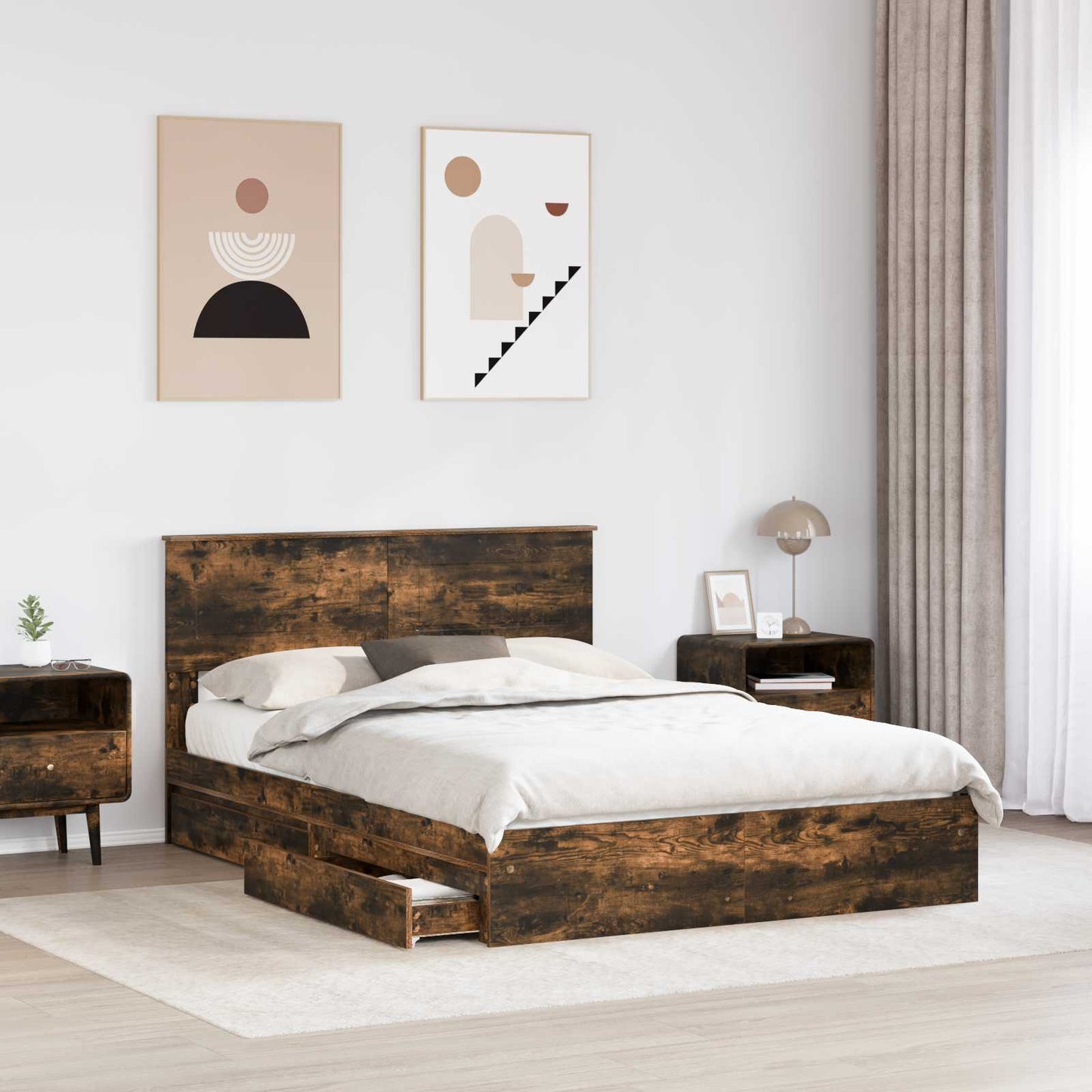 Seng med Oppbevaring Røkt eik 160 x 200 cm Konstruert tre