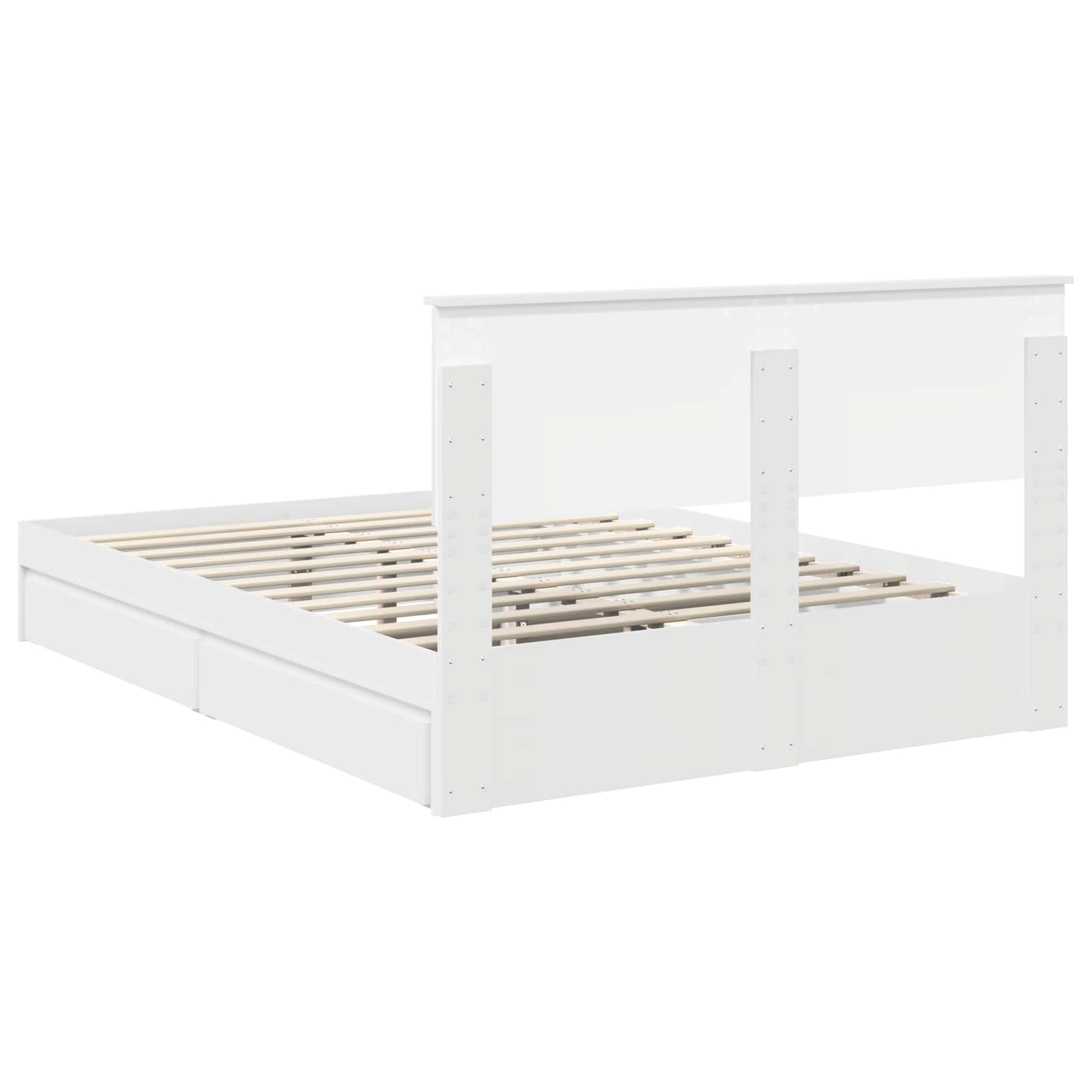 Seng med Oppbevaring med skuff Hvit 150 x 200 cm Konstruert tre