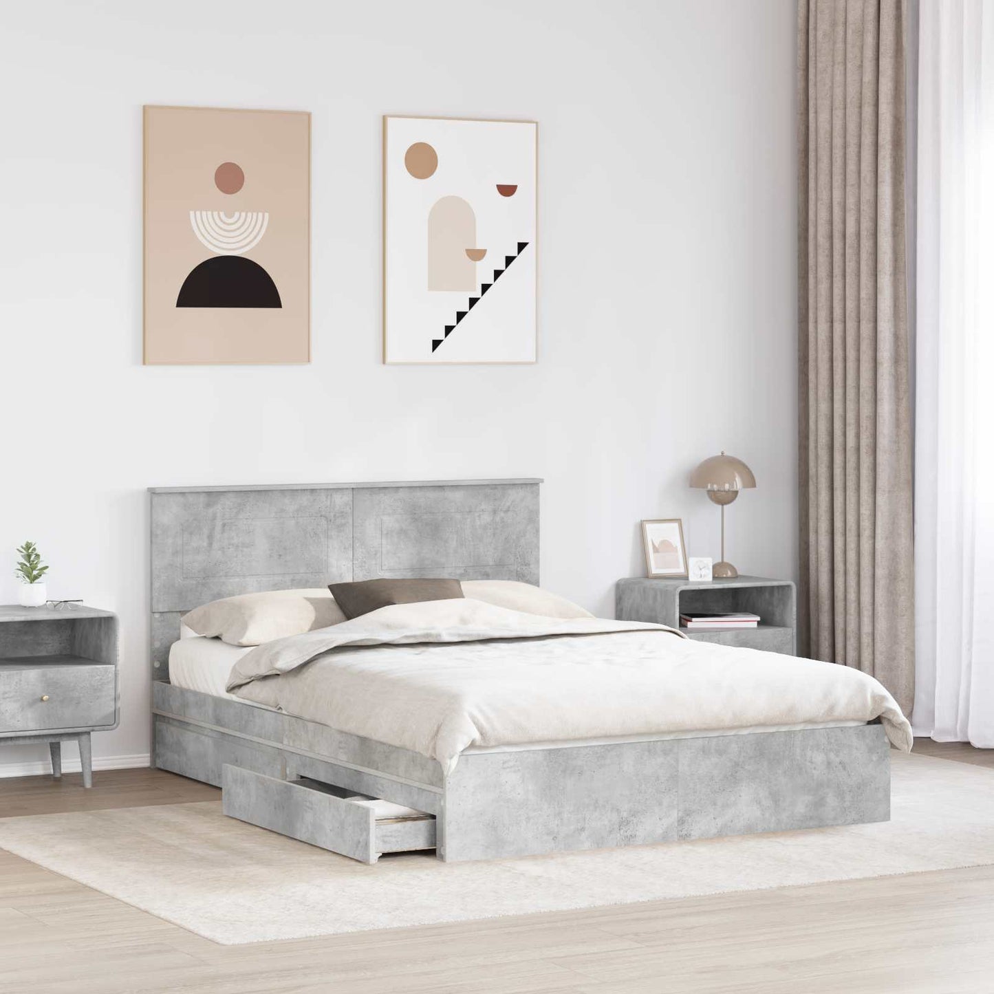 Seng med Oppbevaring Betonggrå 150 x 200 cm Konstruert tre