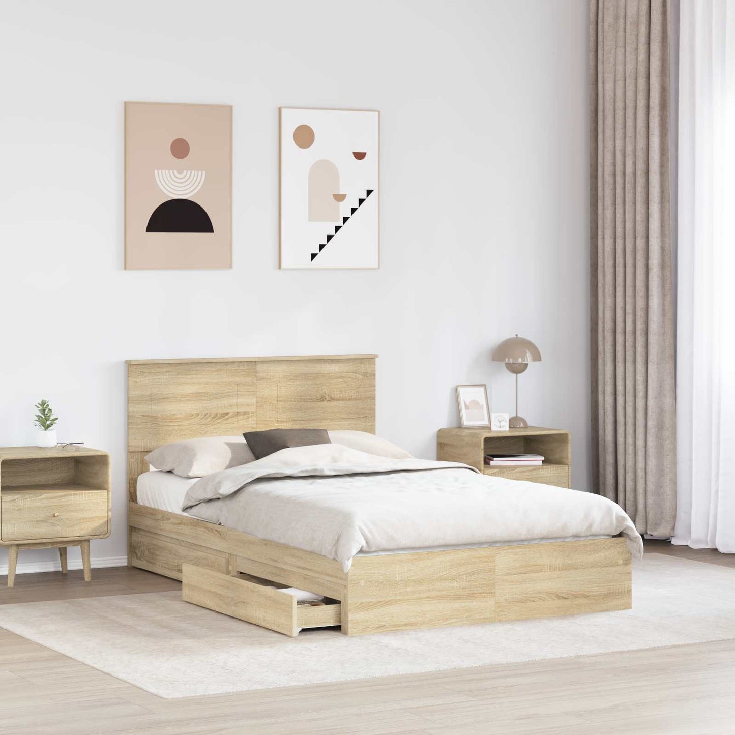 Seng med Oppbevaring Sonoma eik 135 x 190 cm Konstruert tre