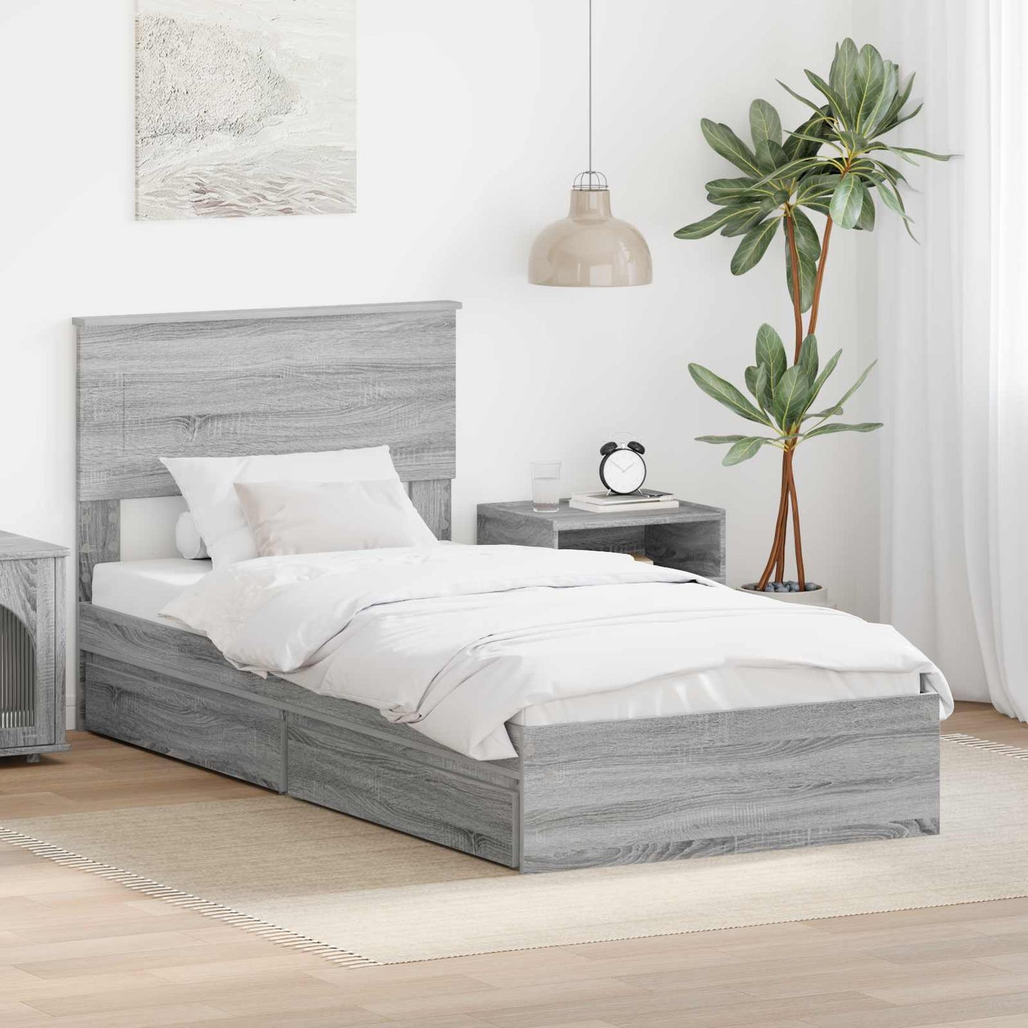 Seng med Oppbevaring Grå Sonoma 100 x 200 cm Konstruert tre