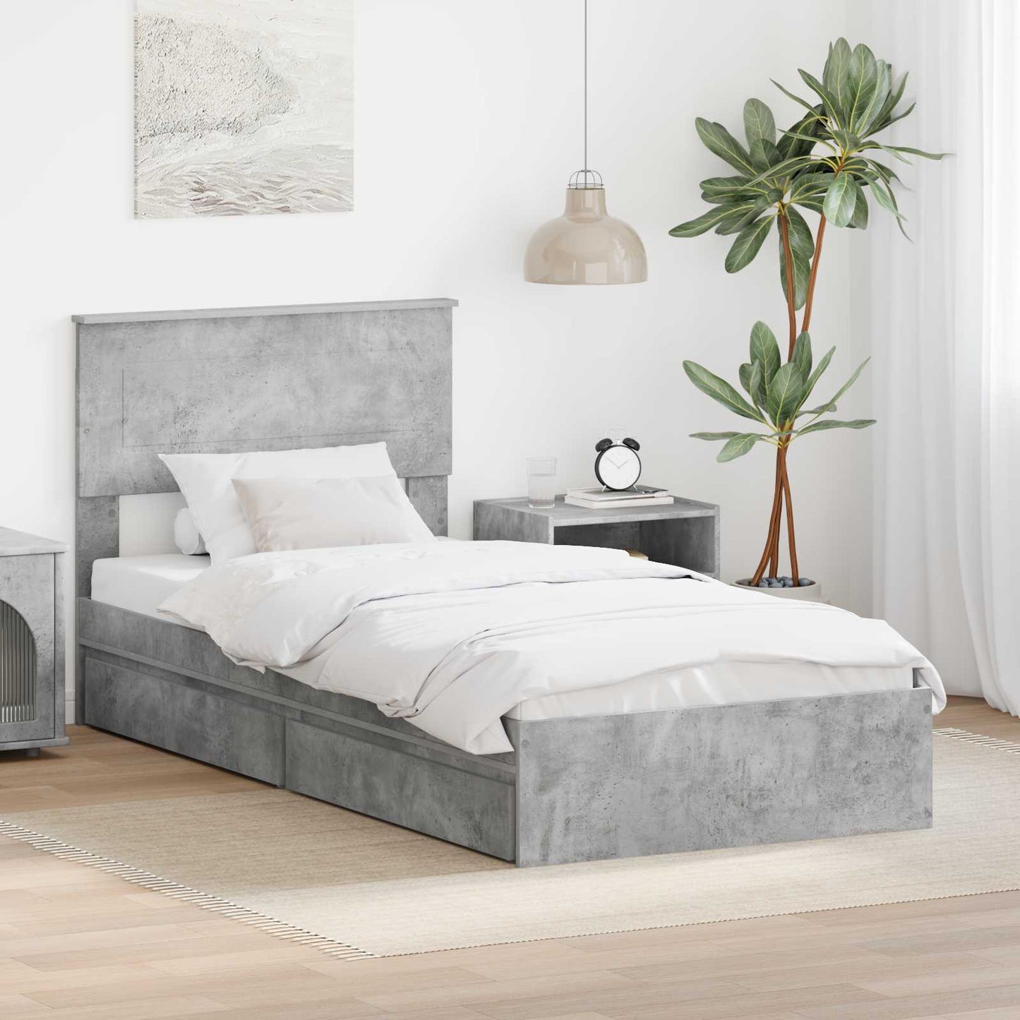 Seng med Oppbevaring Betonggrå 70 x 190 cm Konstruert tre