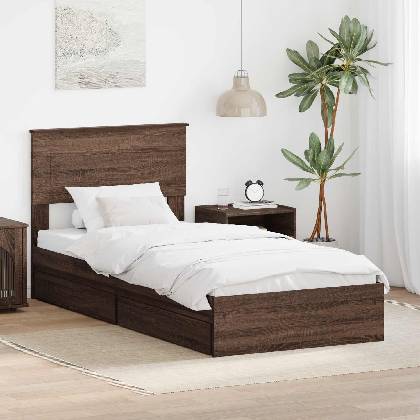 Seng med Oppbevaring Brun Eik 75 x 190 cm Konstruert tre