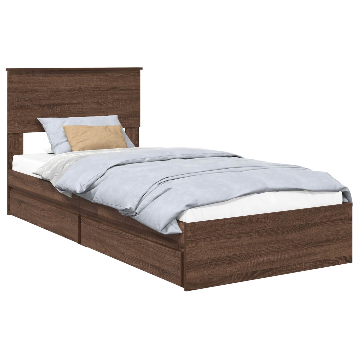 Seng med Oppbevaring Brun Eik 75 x 190 cm Konstruert tre