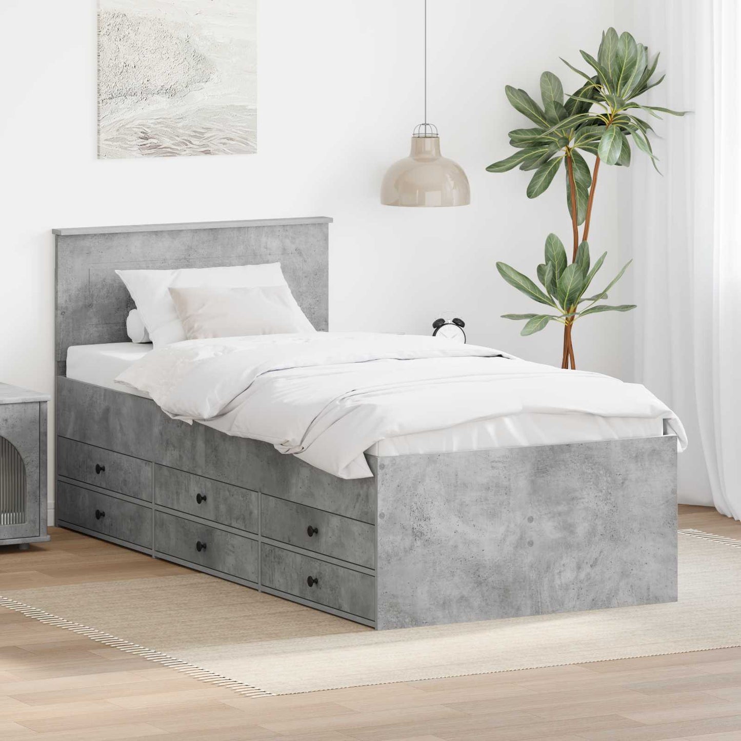 Seng med skuff Betong Grå og Svart 100 x 200 cm Konstruert tre