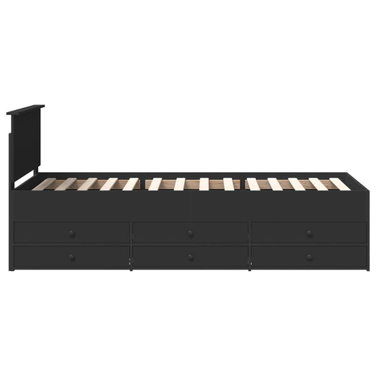 Seng med skuff med hodegjerde Svart 90 x 200 cm Konstruert tre