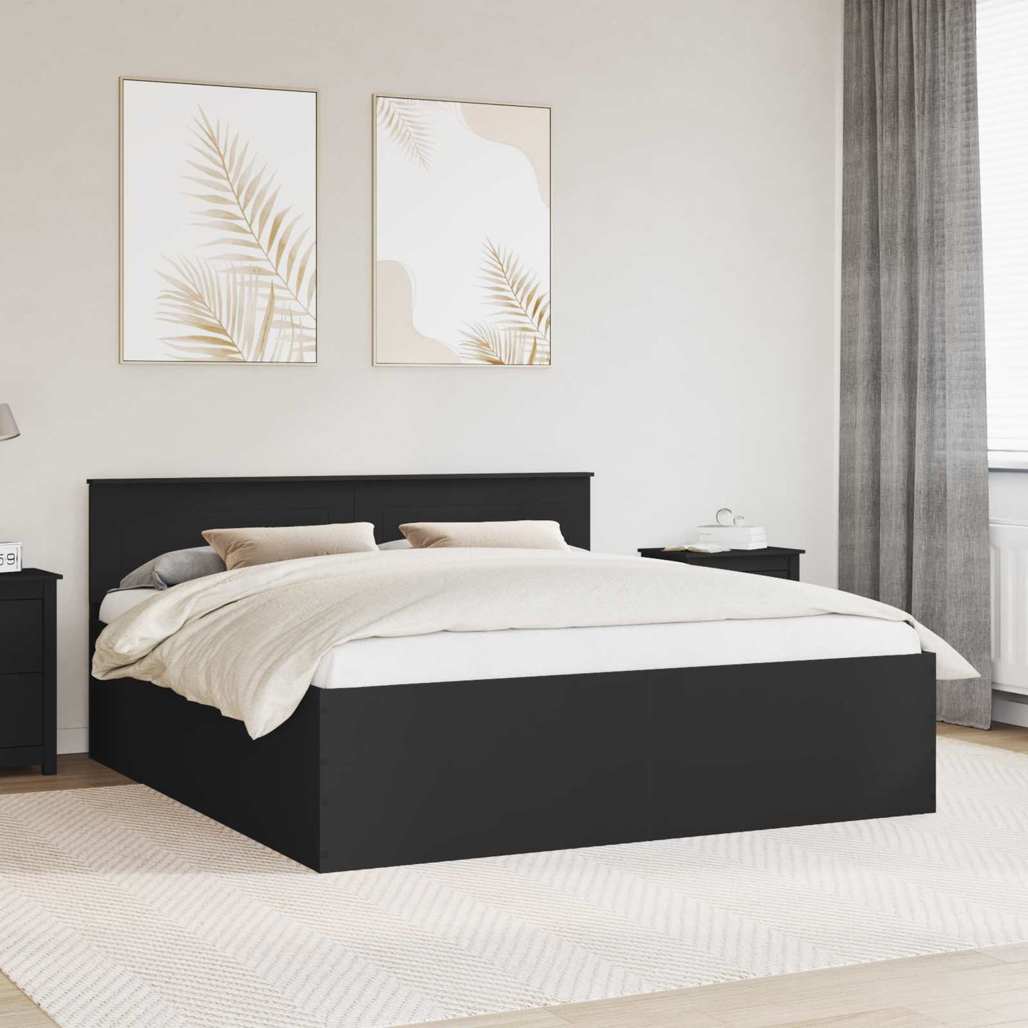 Sengestamme med hodegjerde Svart 200 x 200 cm Konstruert tre