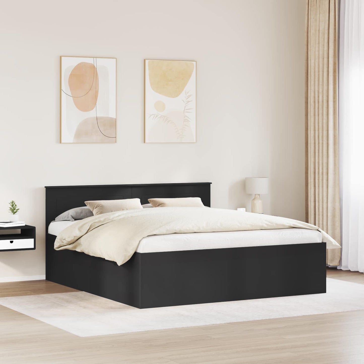 Sengestamme med hodegjerde Svart 200 x 200 cm Konstruert tre