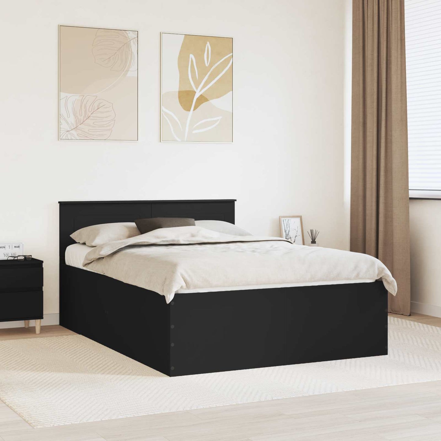 Sengestamme med hodegjerde Svart 150 x 200 cm Konstruert tre