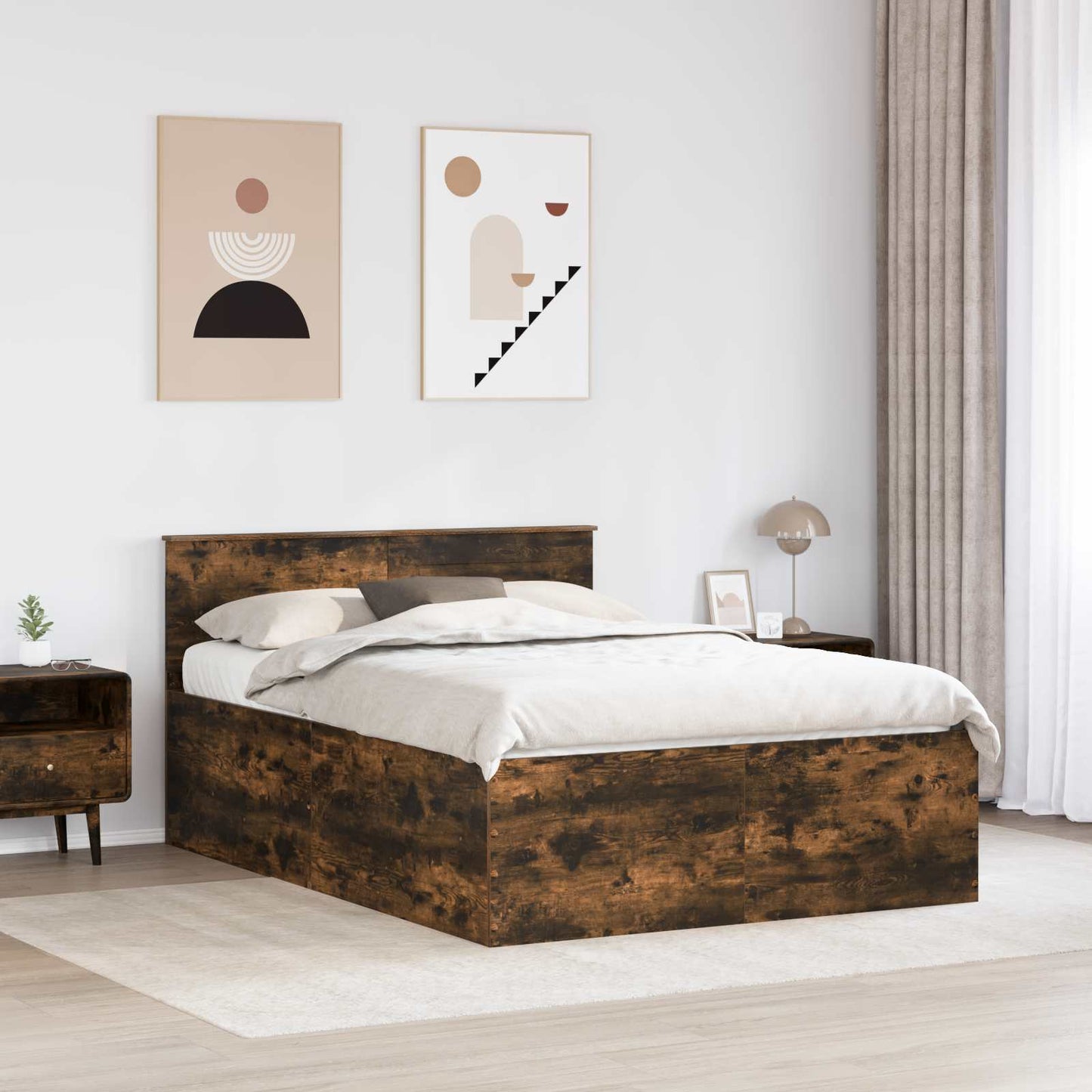 Sengestamme med hodegjerde Røkt eik 150 x 200 cm Konstruert tre