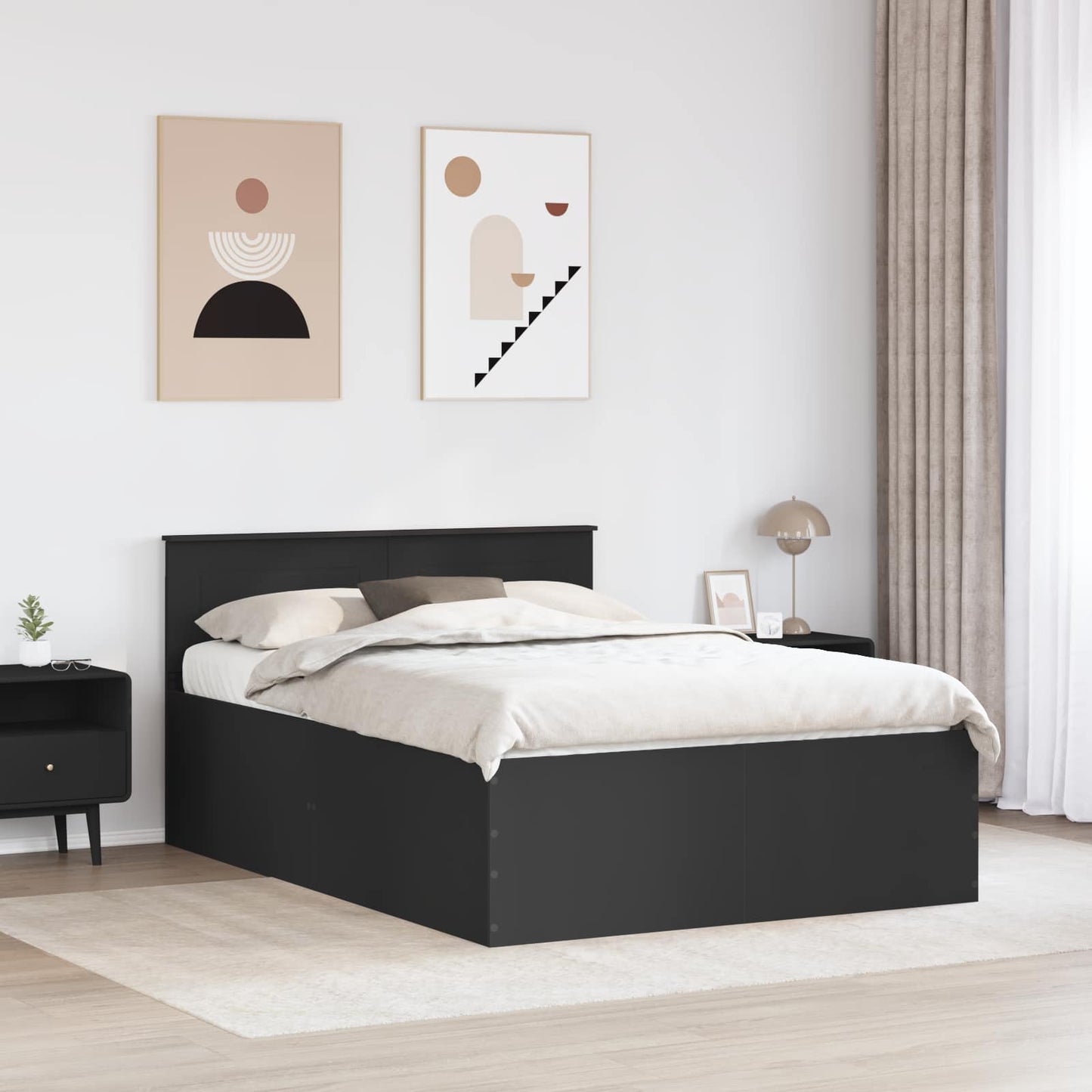 Sengestamme med hodegjerde Svart 140 x 190 cm Konstruert tre
