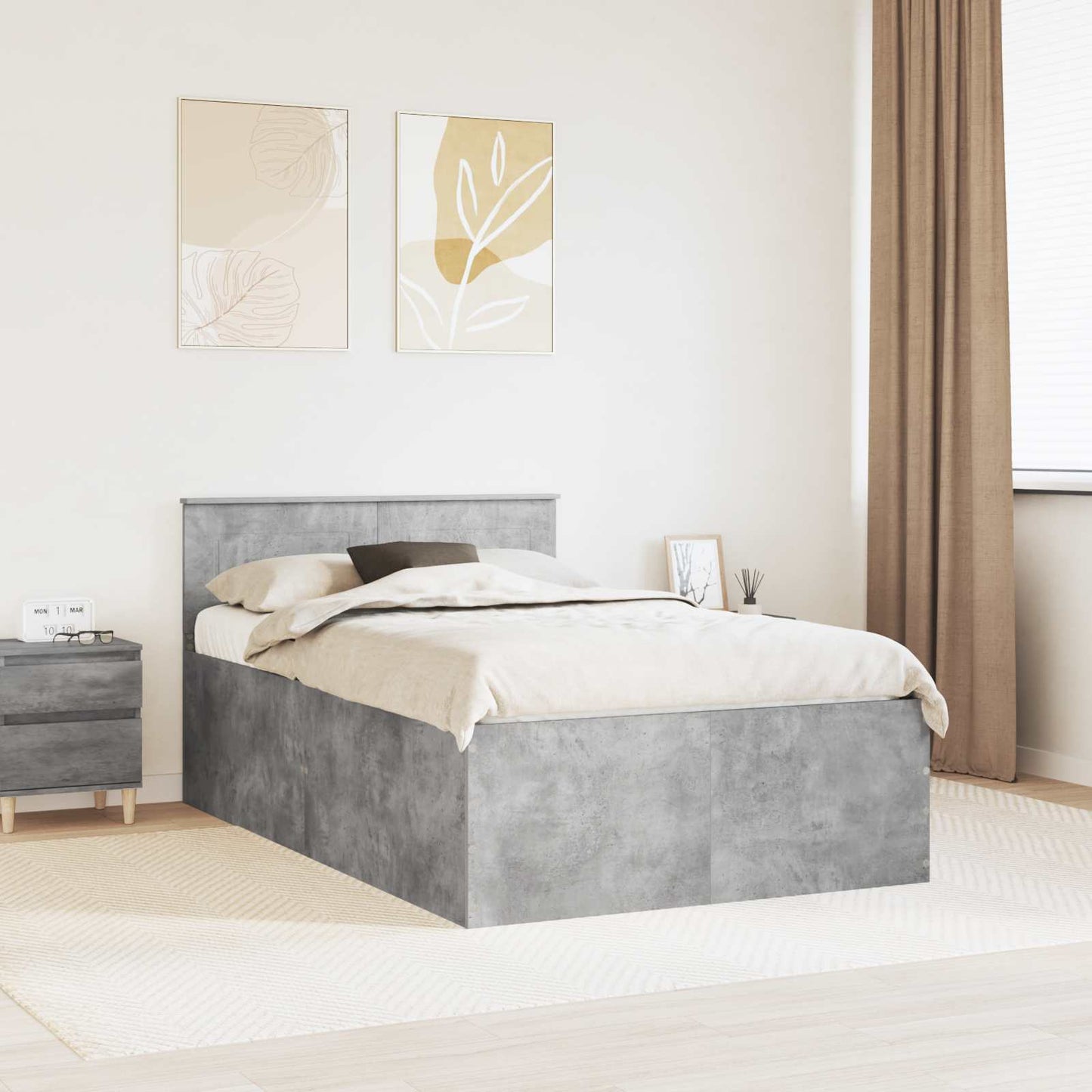Sengestamme Betonggrå 135 x 190 cm Konstruert tre