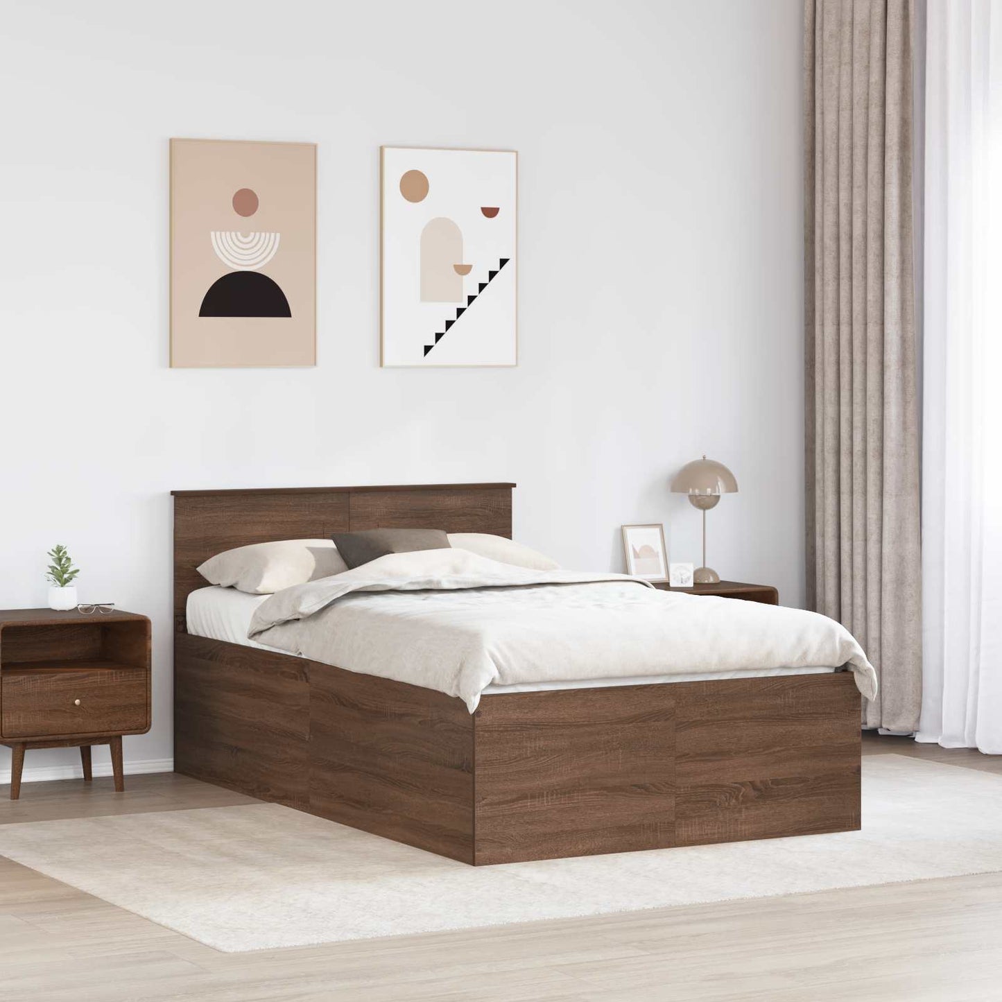 Sengestamme med hodegjerde Brun Eik 135 x 190 cm Konstruert tre