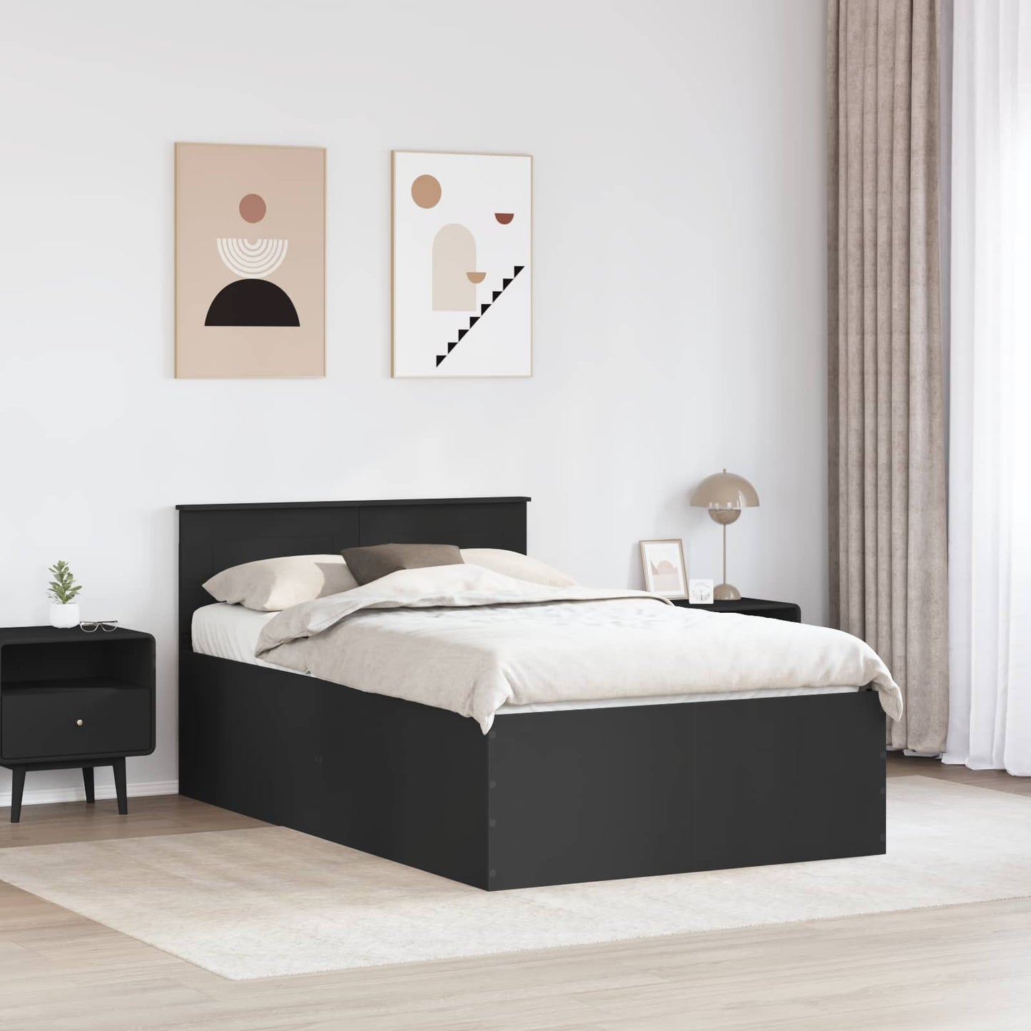 Sengestamme med hodegjerde Svart 120 x 200 cm Konstruert tre