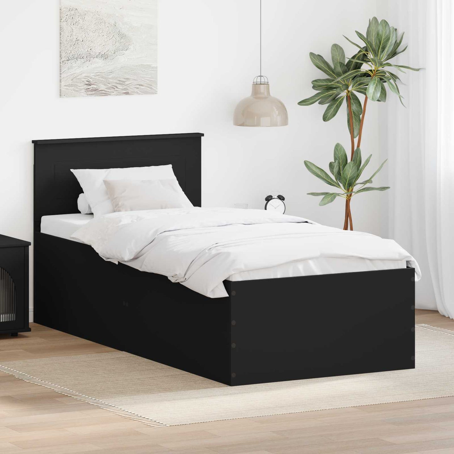 Sengestamme med hodegjerde Svart 90 x 190 cm Konstruert tre