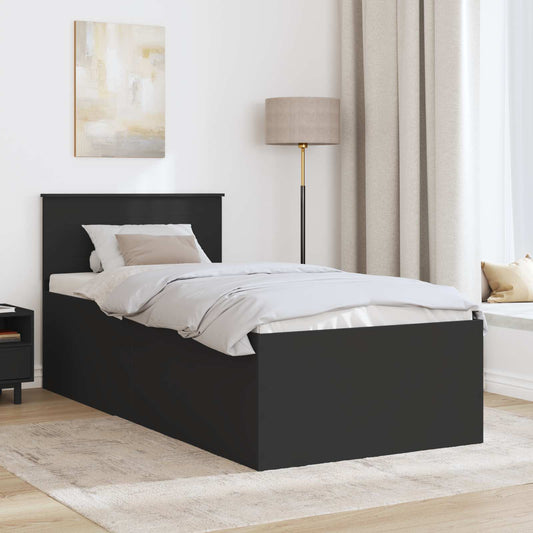 Sengestamme med hodegjerde Svart 90 x 200 cm Konstruert tre