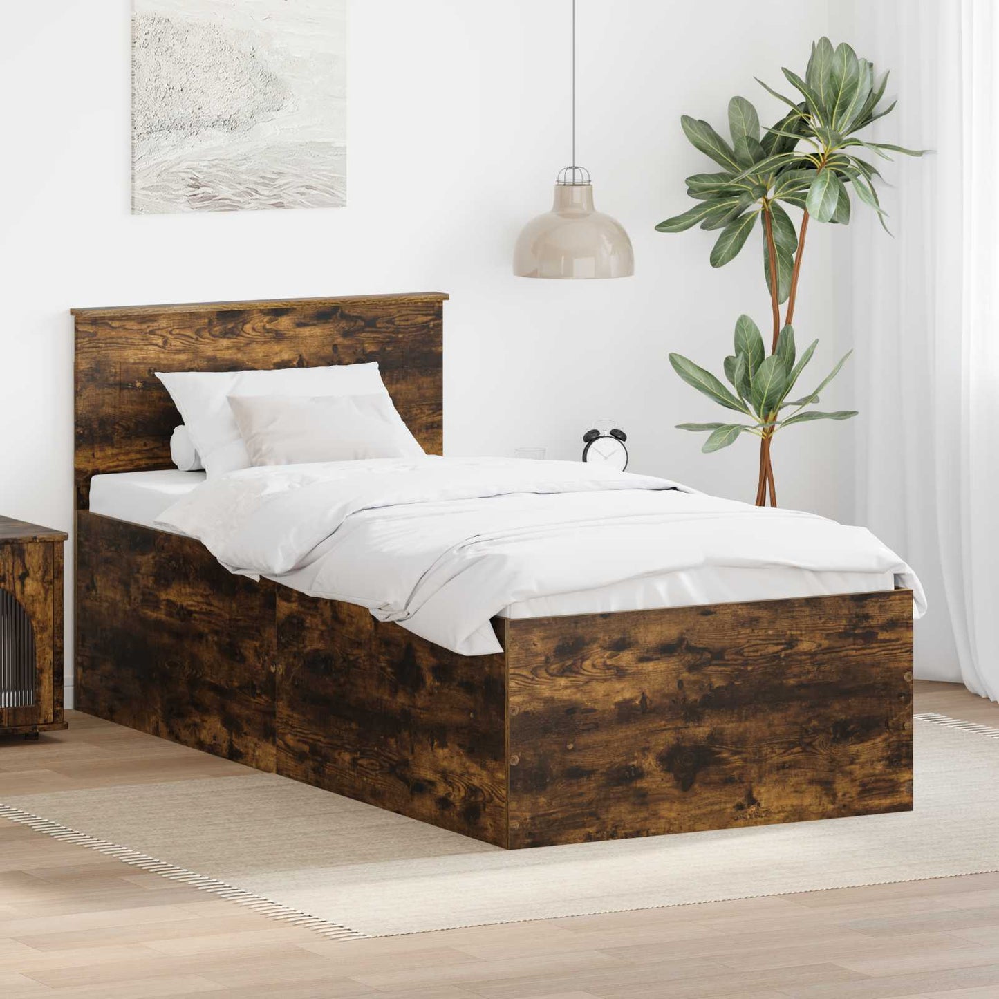 Sengestamme med hodegjerde Røkt eik 75 x 190 cm Konstruert tre
