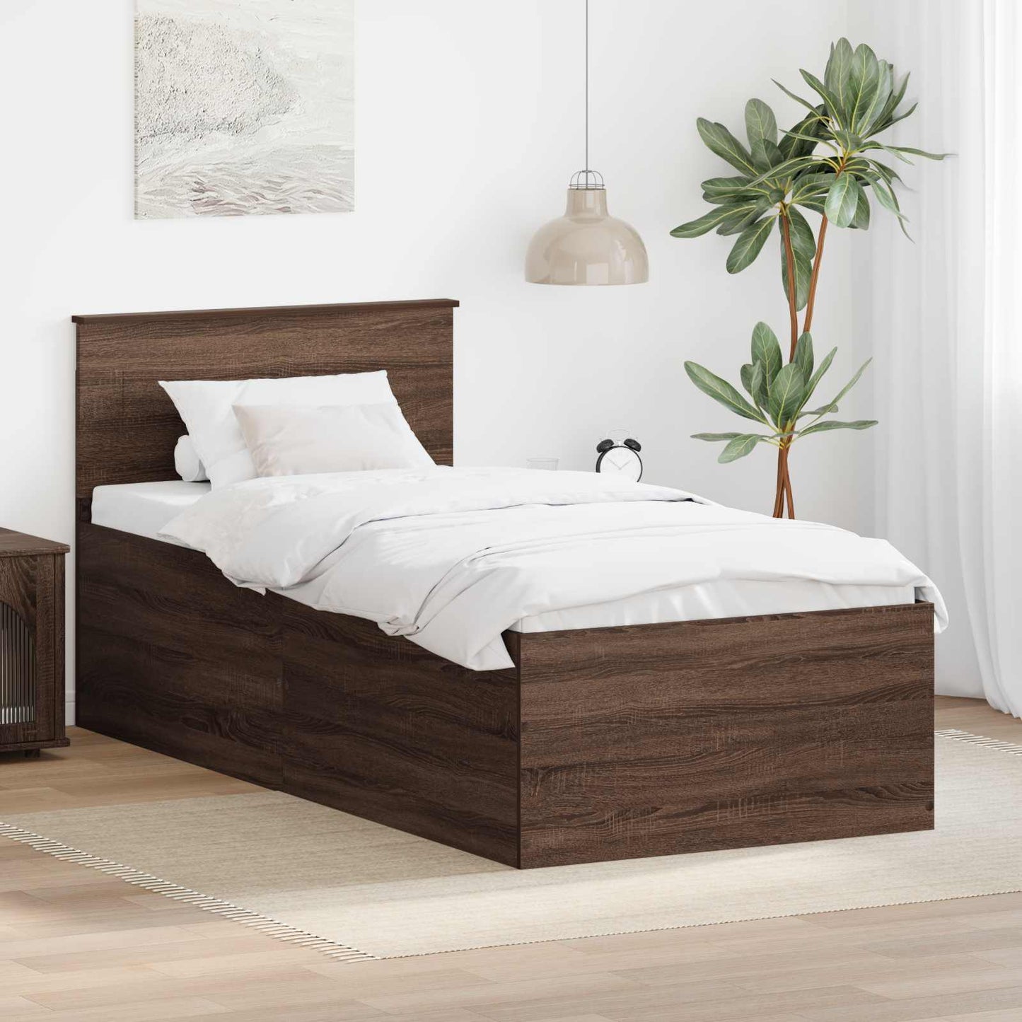 Sengestamme med hodegjerde Brun Eik 75 x 190 cm Konstruert tre