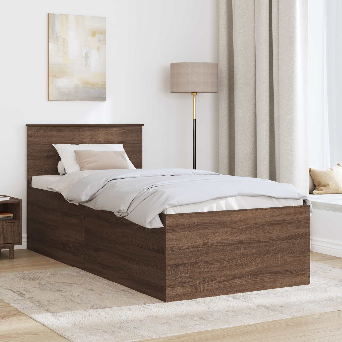 Sengestamme med hodegjerde Brun Eik 75 x 190 cm Konstruert tre
