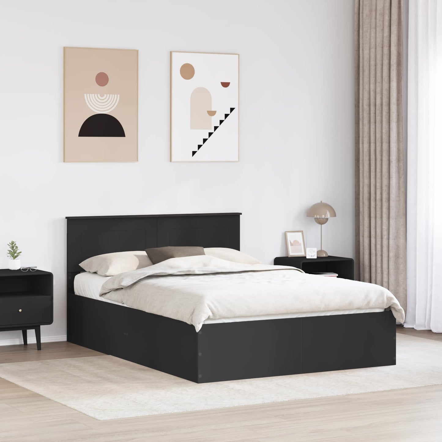 Sengestamme med hodegjerde Svart 150 x 200 cm Konstruert tre