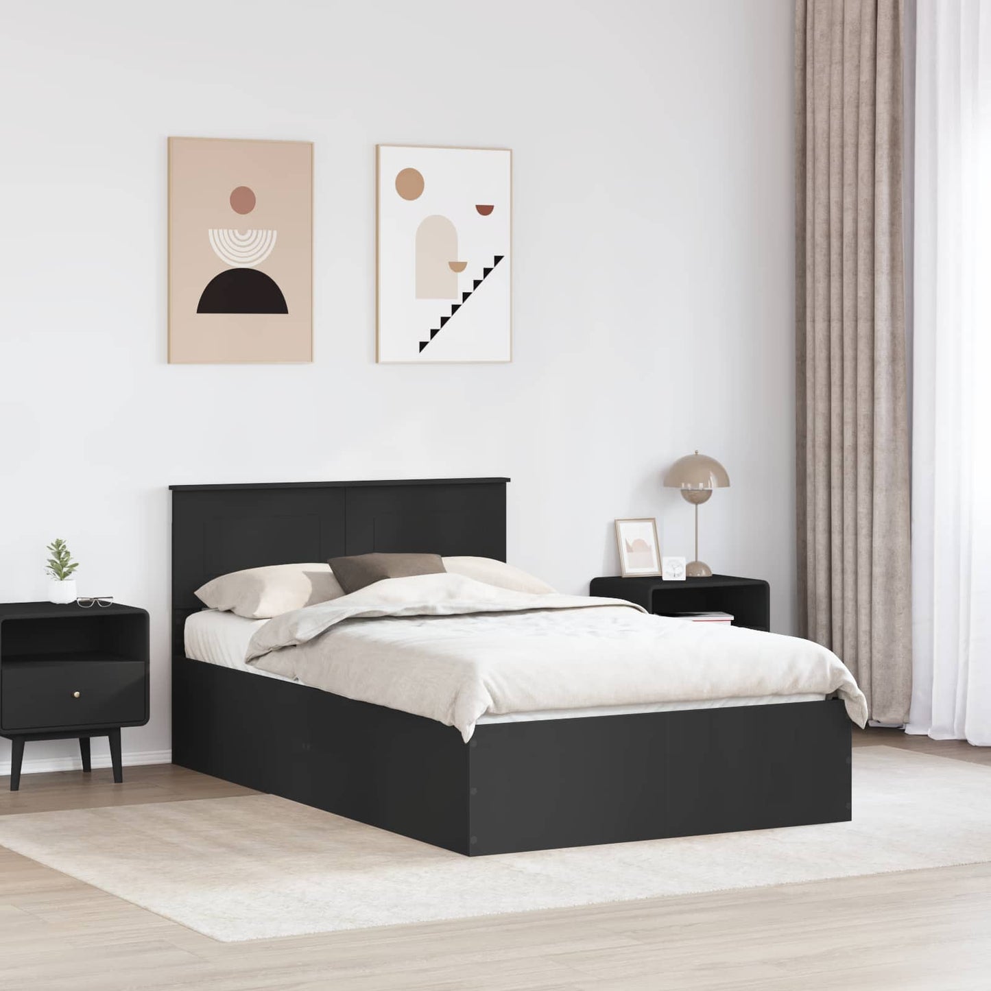 Sengestamme med hodegjerde Svart 135 x 190 cm Konstruert tre