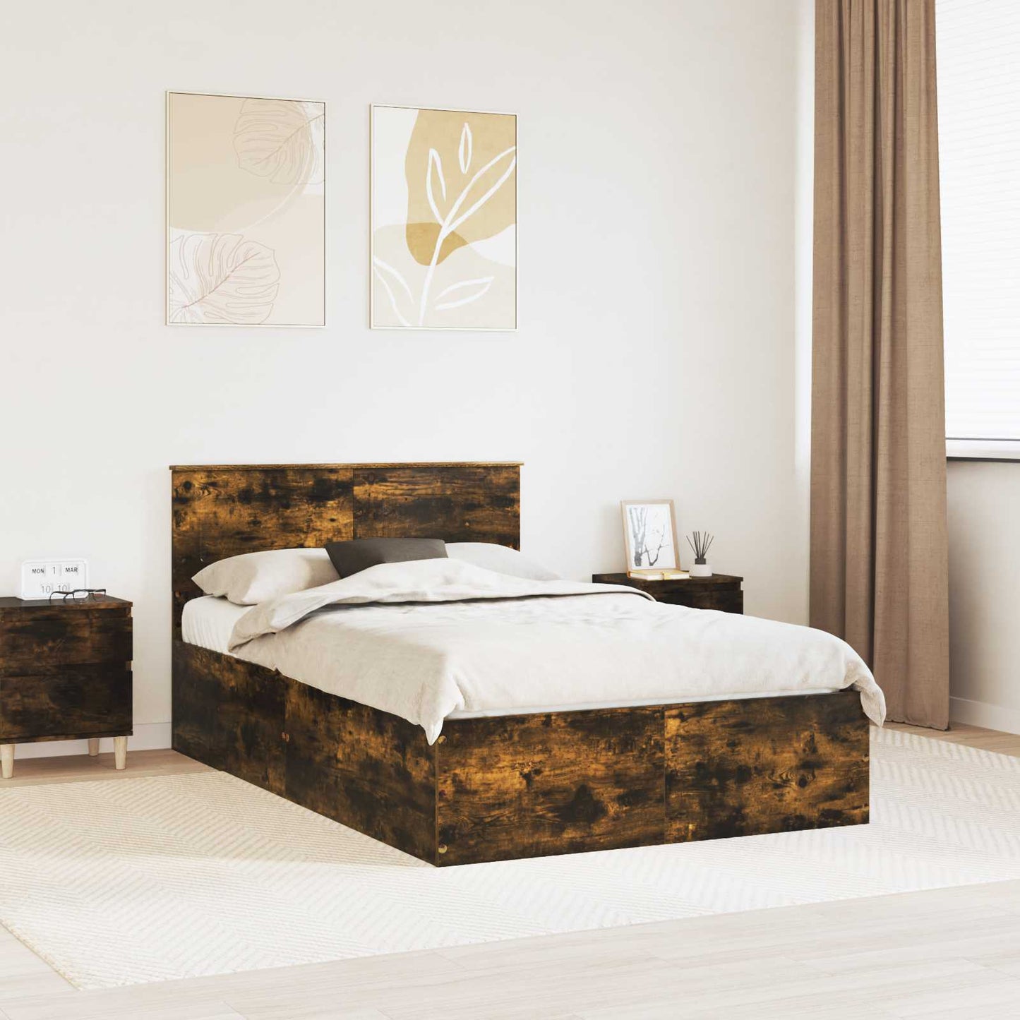 Sengestamme med hodegjerde Røkt eik 120 x 190 cm Konstruert tre