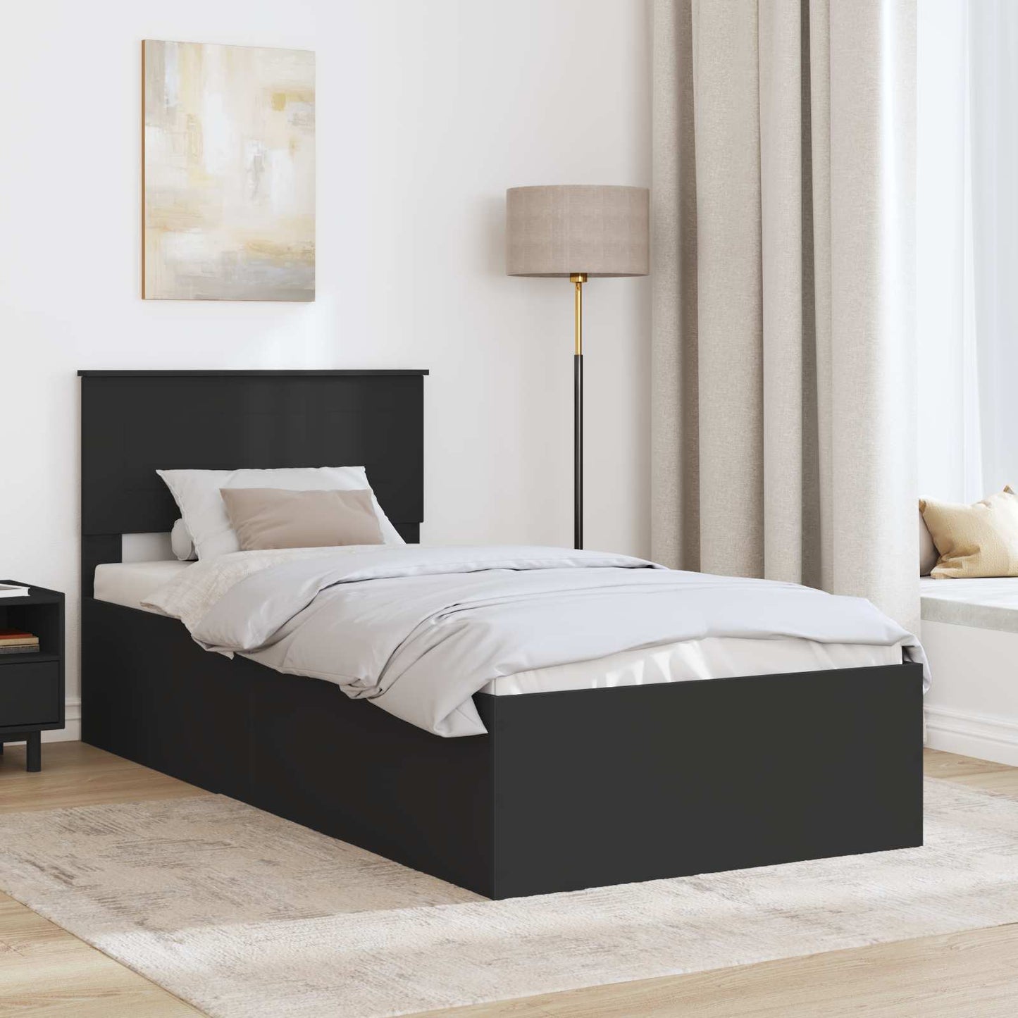 Sengestamme med hodegjerde Svart 90 x 190 cm Konstruert tre