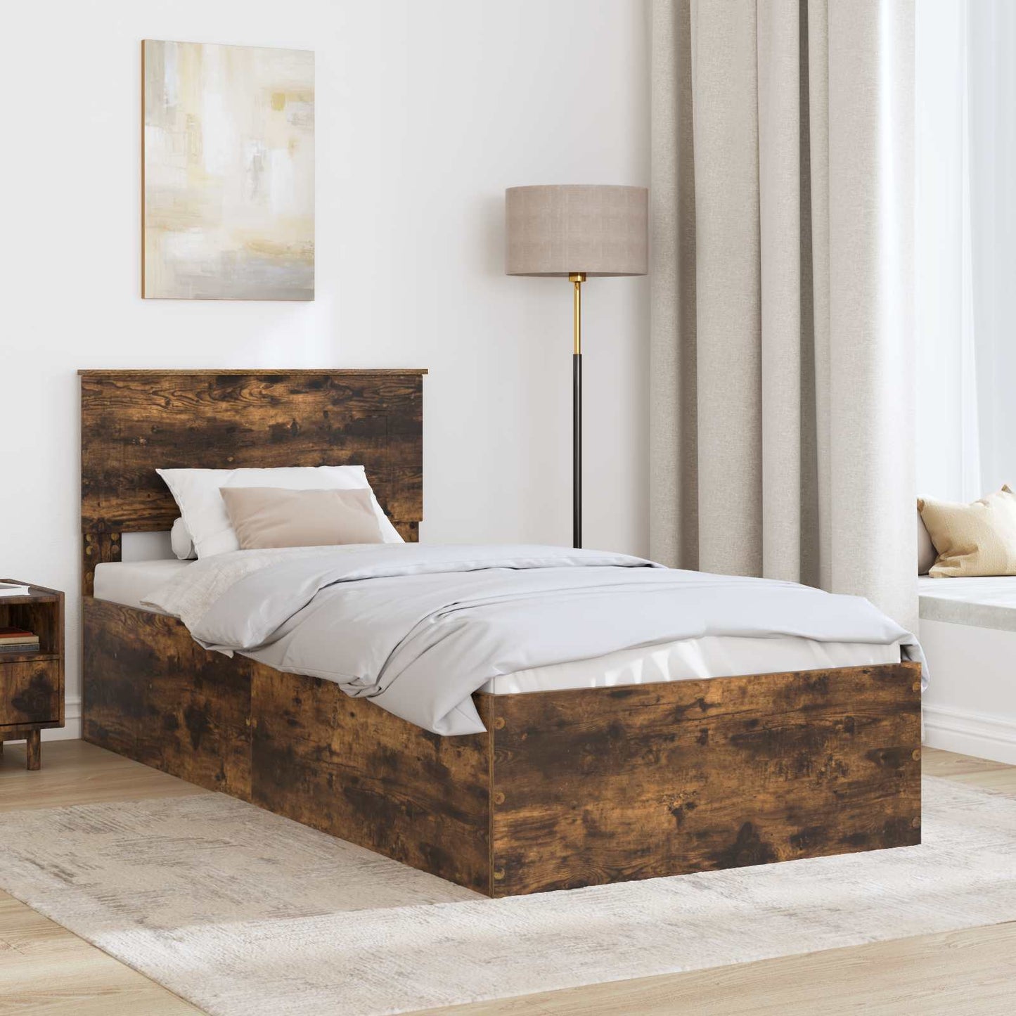 Sengestamme med hodegjerde Røkt eik 90 x 190 cm Konstruert tre