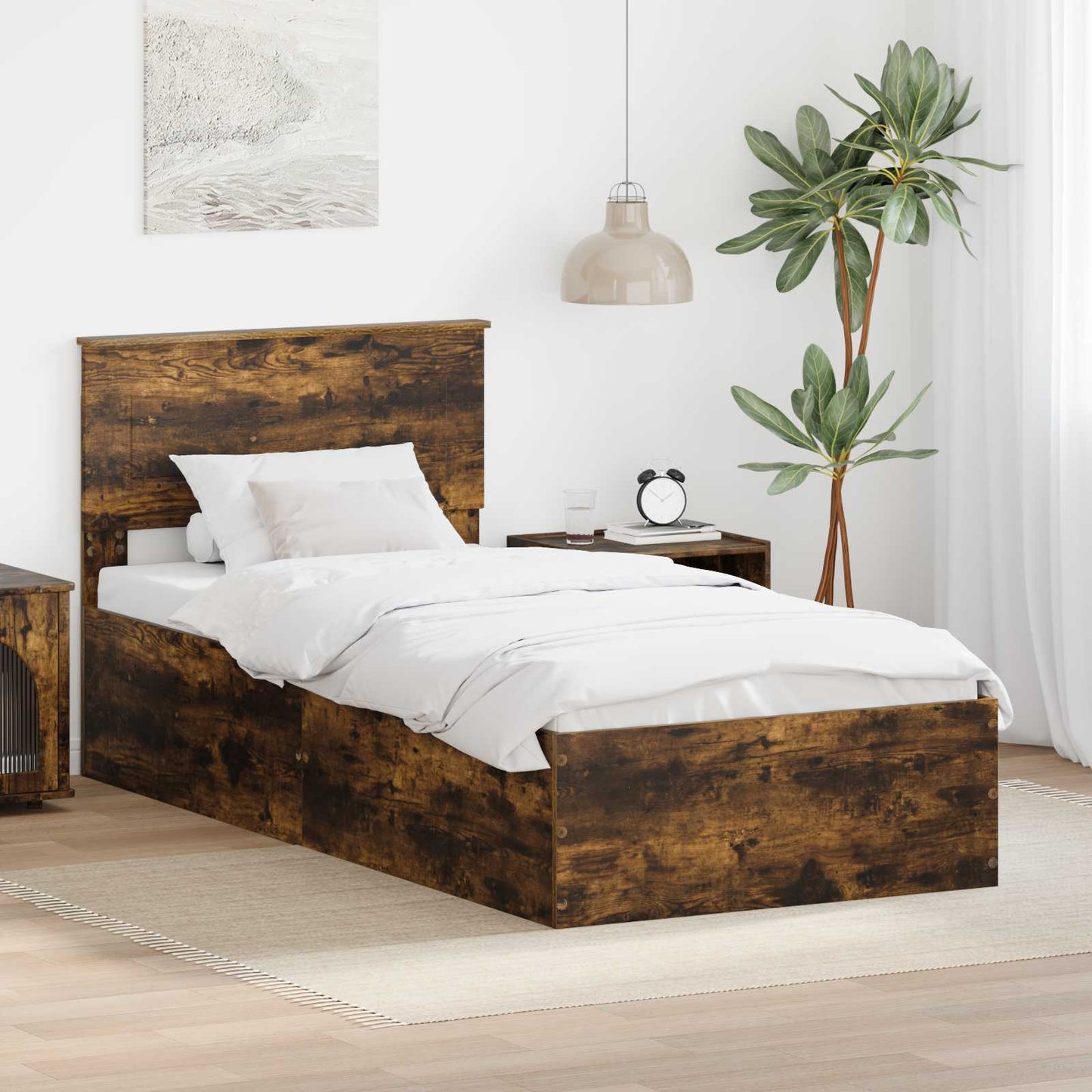 Sengestamme med hodegjerde Røkt eik 90 x 200 cm Konstruert tre