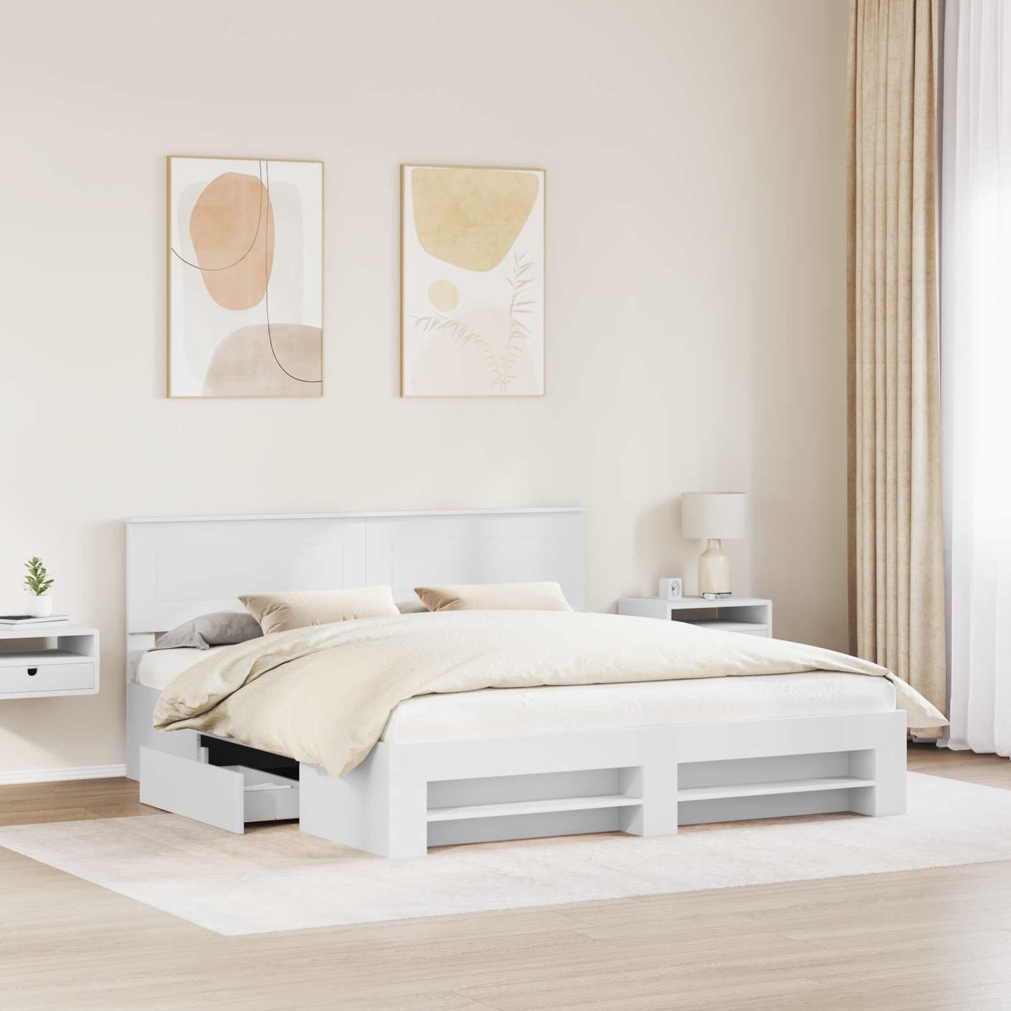 Sengestamme med hodegjerde Hvit 200 x 200 cm Konstruert tre