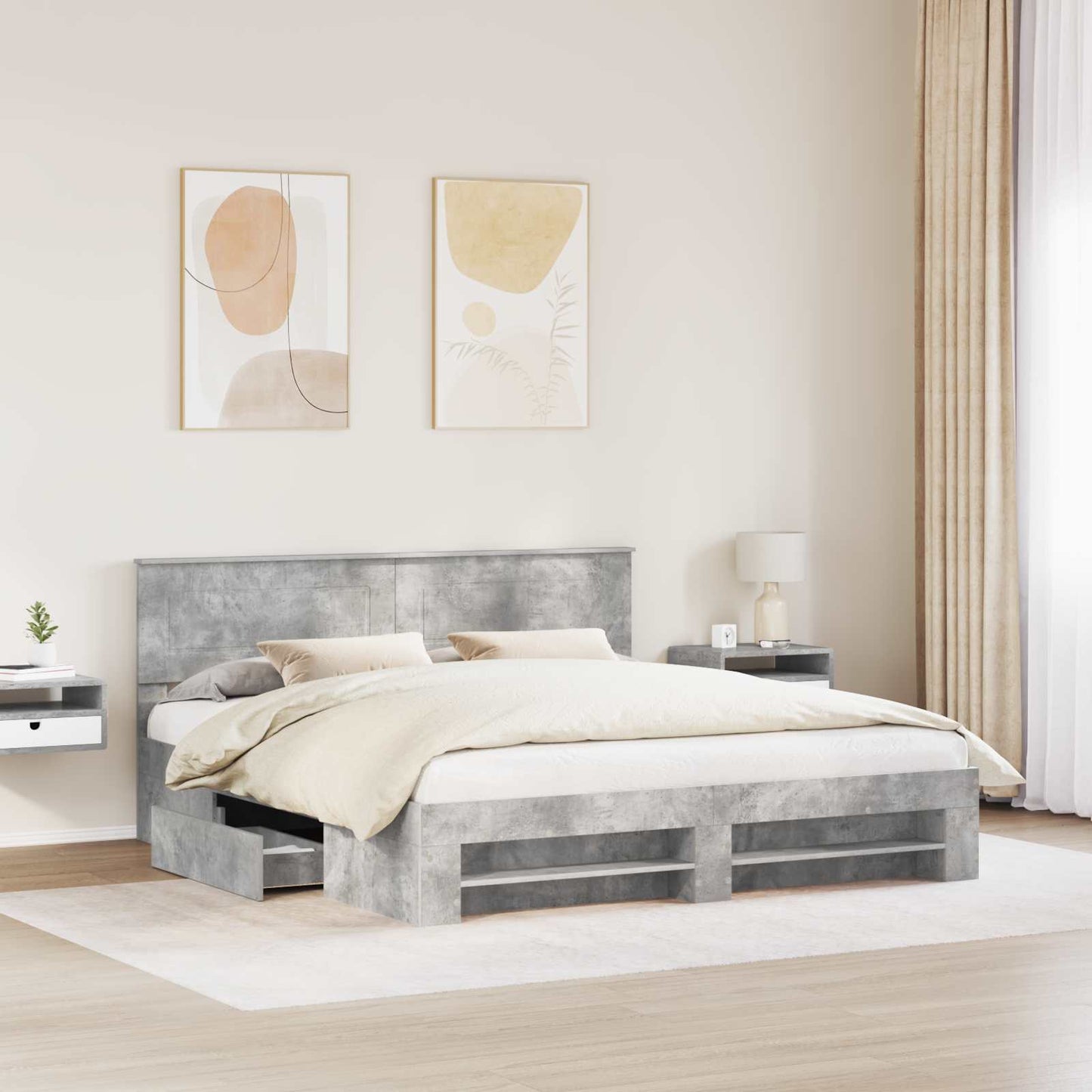 Sengestamme Betonggrå 200 x 200 cm Konstruert tre