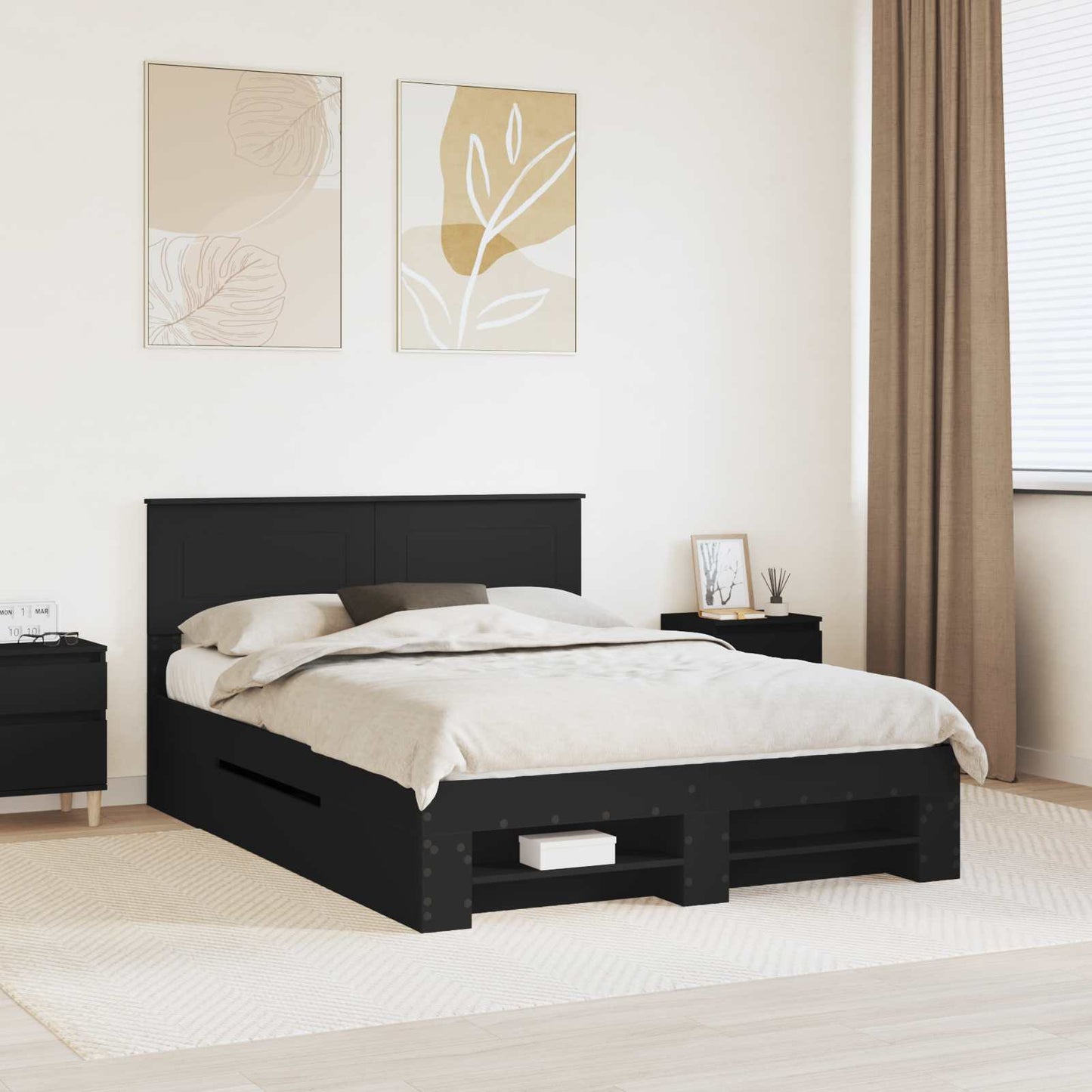 Sengestamme med hodegjerde Svart 150 x 200 cm Konstruert tre
