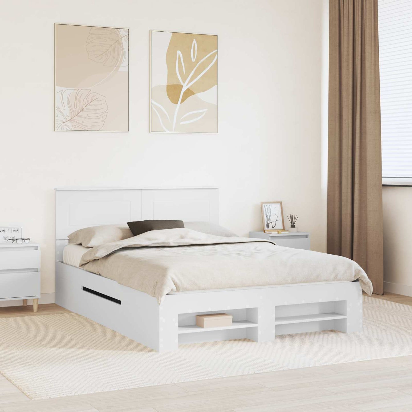 Sengestamme med hodegjerde Hvit 140 x 200 cm Konstruert tre
