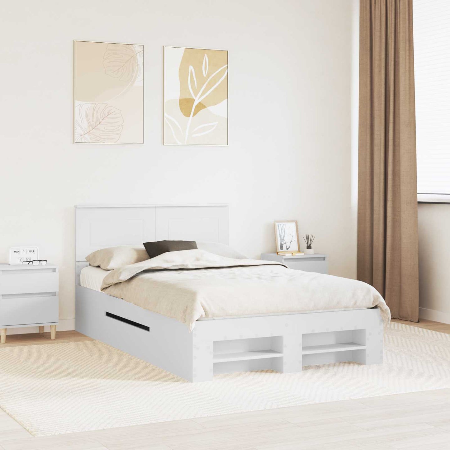 Sengestamme med hodegjerde Hvit 137 x 203 cm Konstruert tre