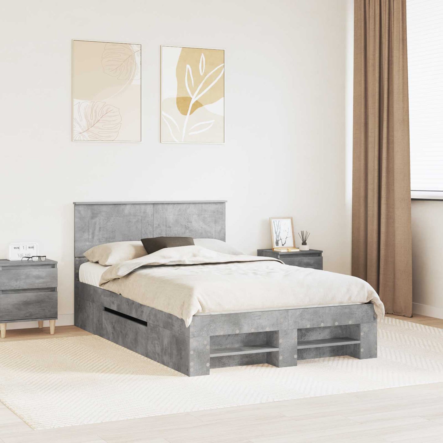 Sengestamme Betonggrå 120 x 200 cm Konstruert tre