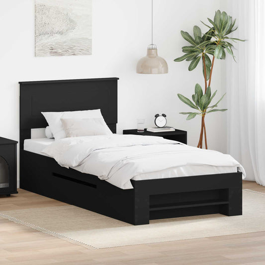 Sengestamme med hodegjerde Svart 90 x 200 cm Konstruert tre