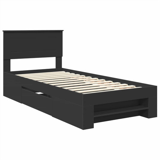 Sengestamme med hodegjerde Svart 90 x 200 cm Konstruert tre
