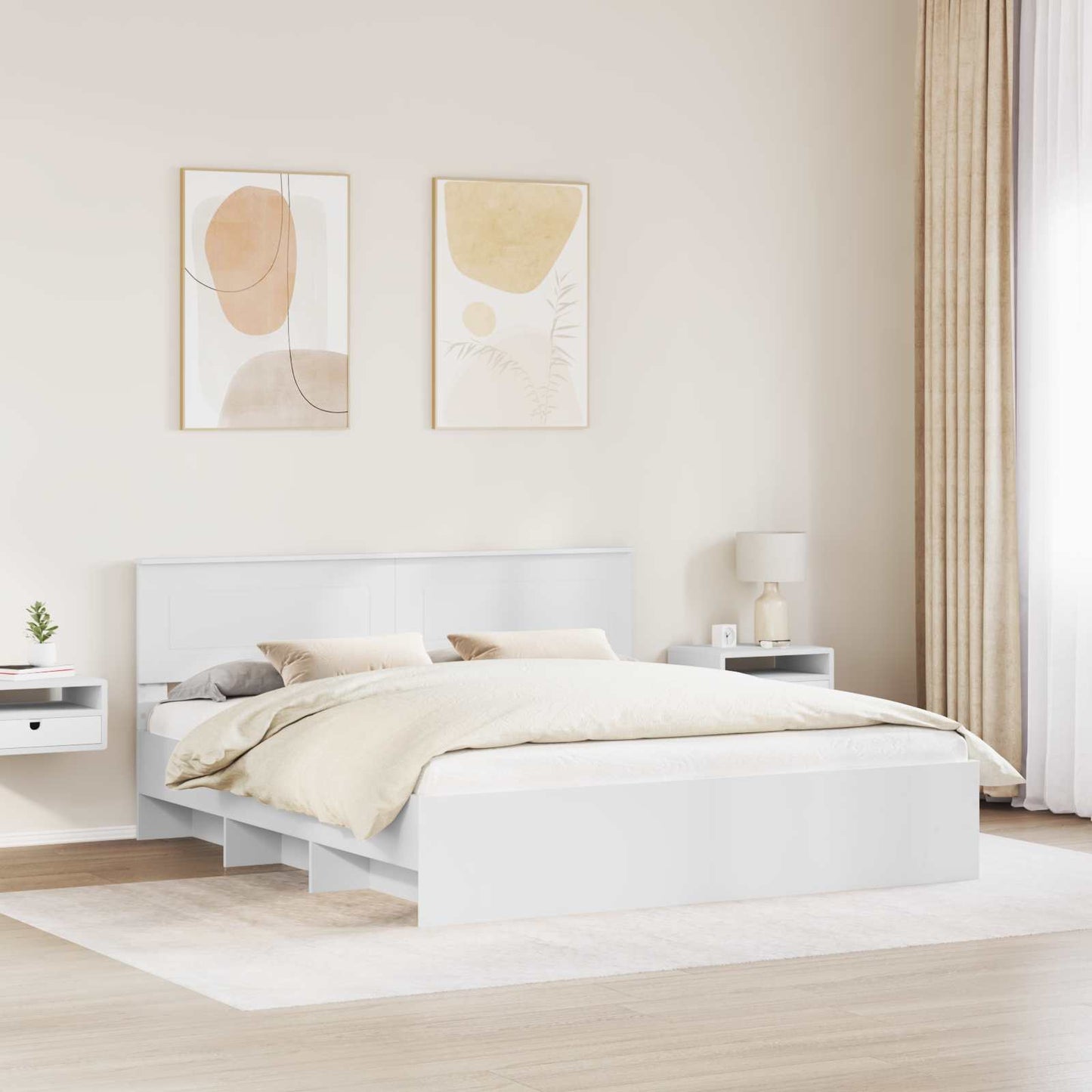 Sengestamme med hodegjerde Hvit 200 x 200 cm Konstruert tre