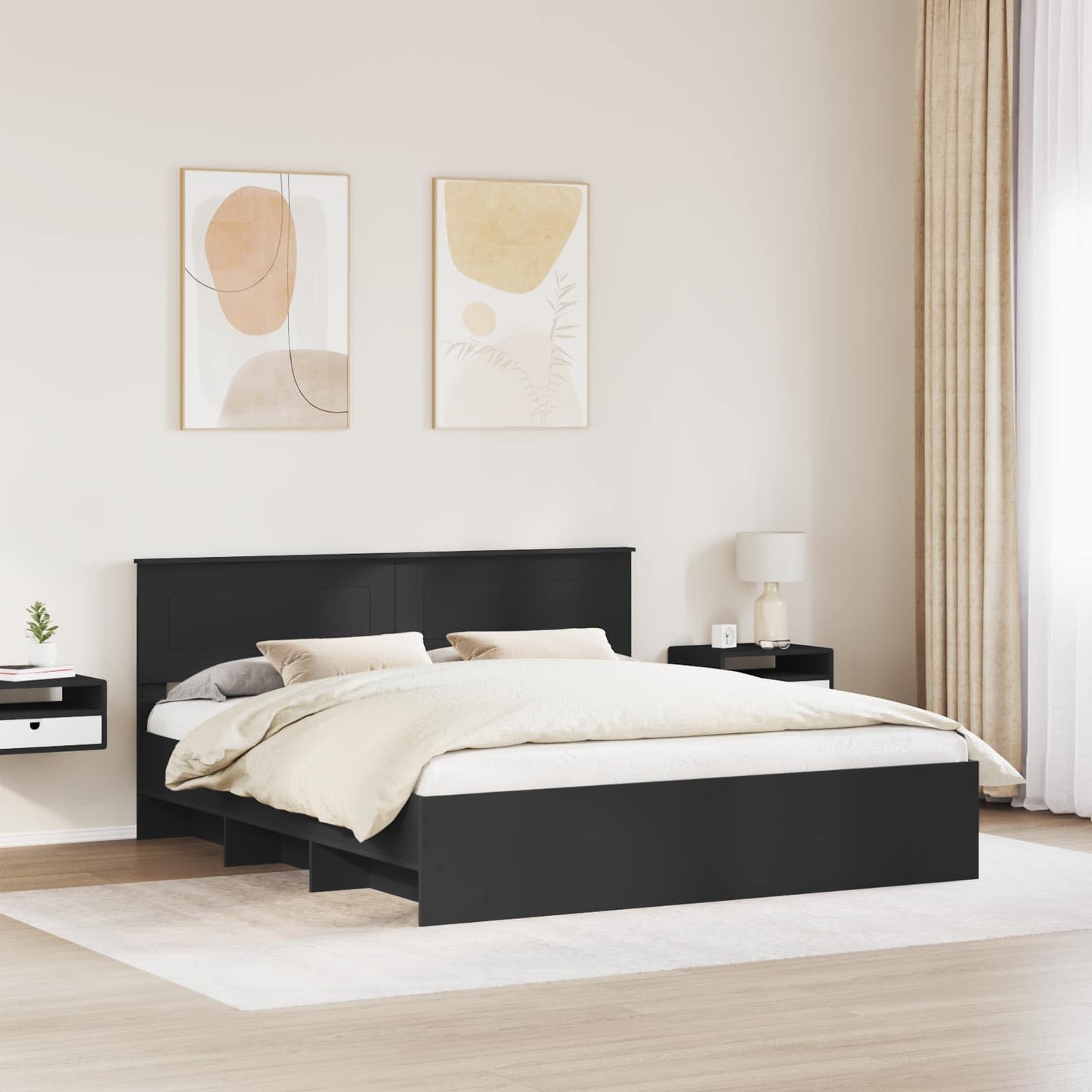 Sengestamme med hodegjerde Svart 200 x 200 cm Konstruert tre