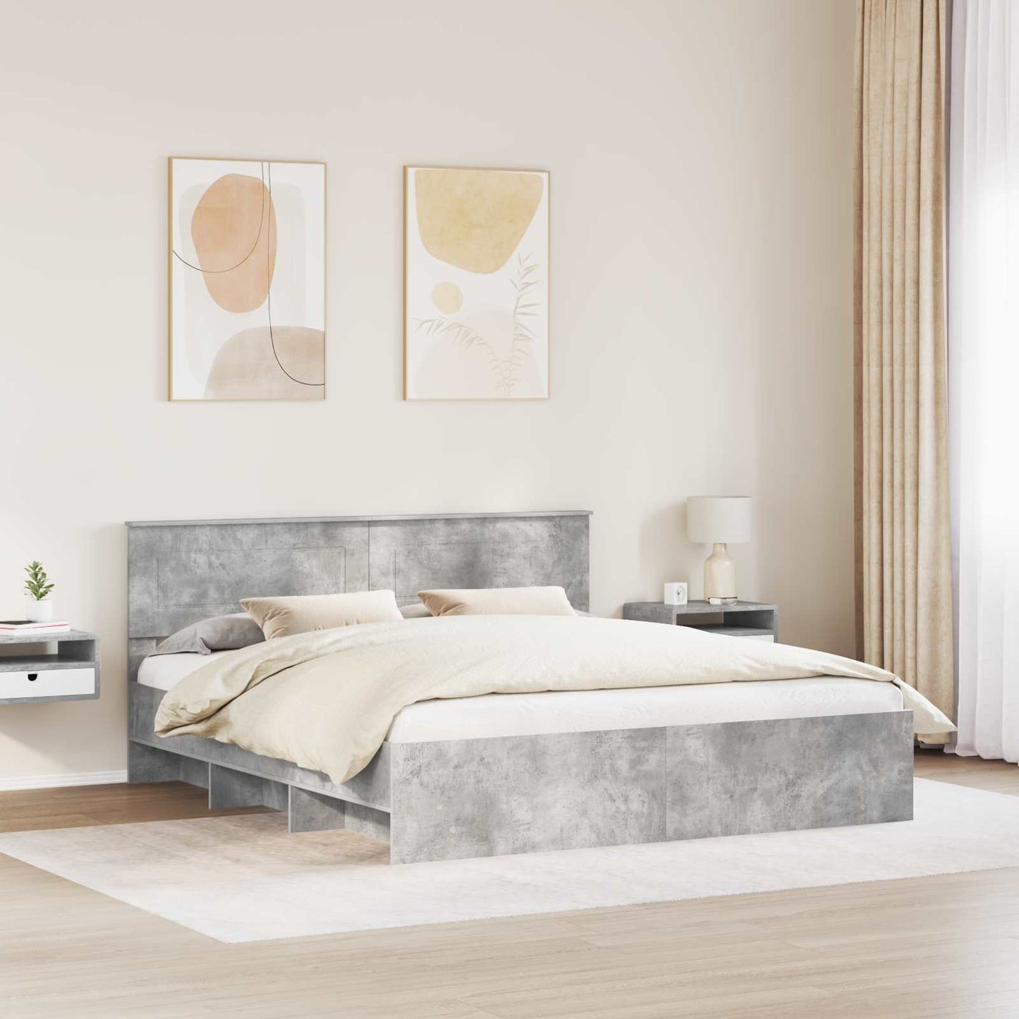 Sengestamme Betonggrå 200 x 200 cm Konstruert tre