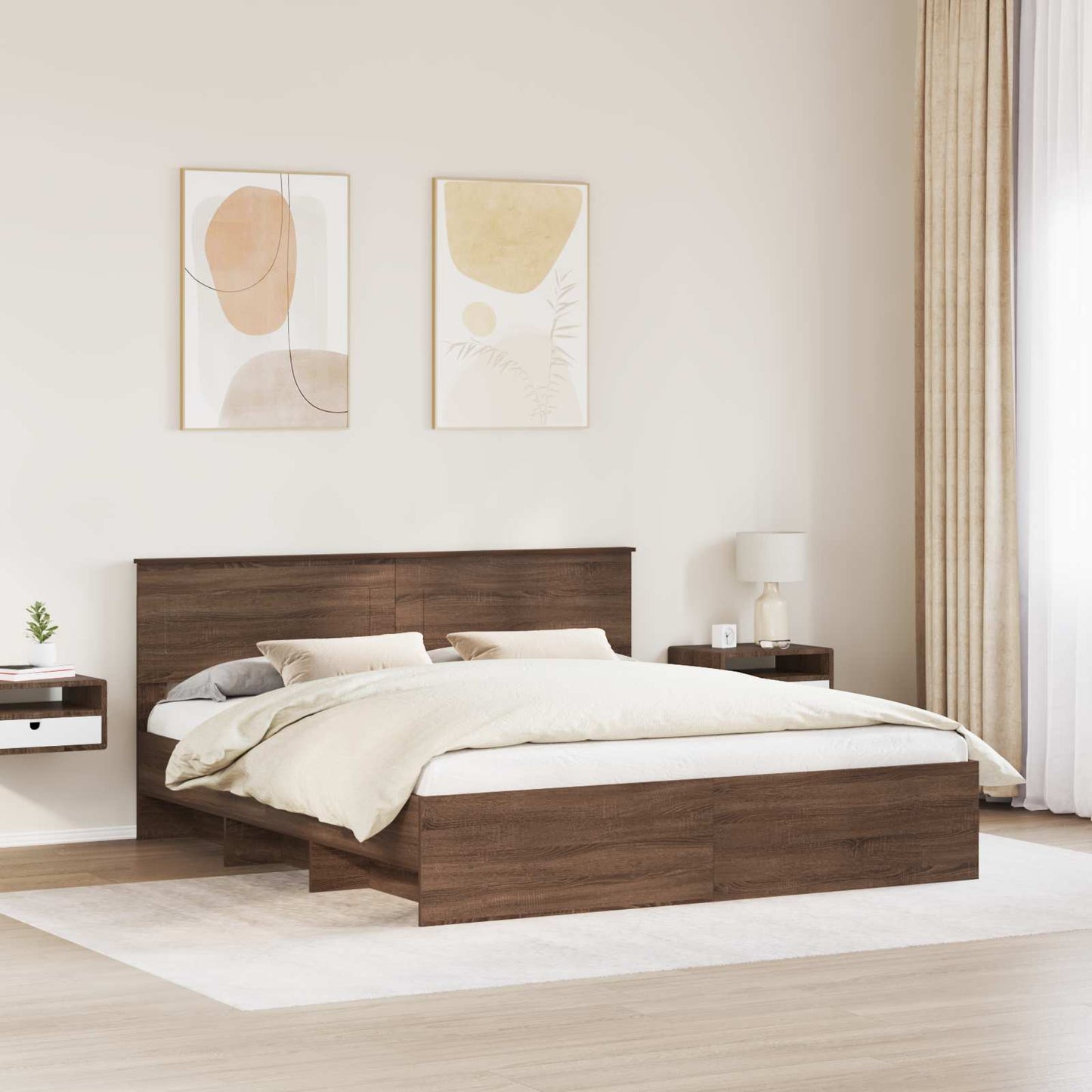 Sengestamme med hodegjerde Brun Eik 200 x 200 cm Konstruert tre