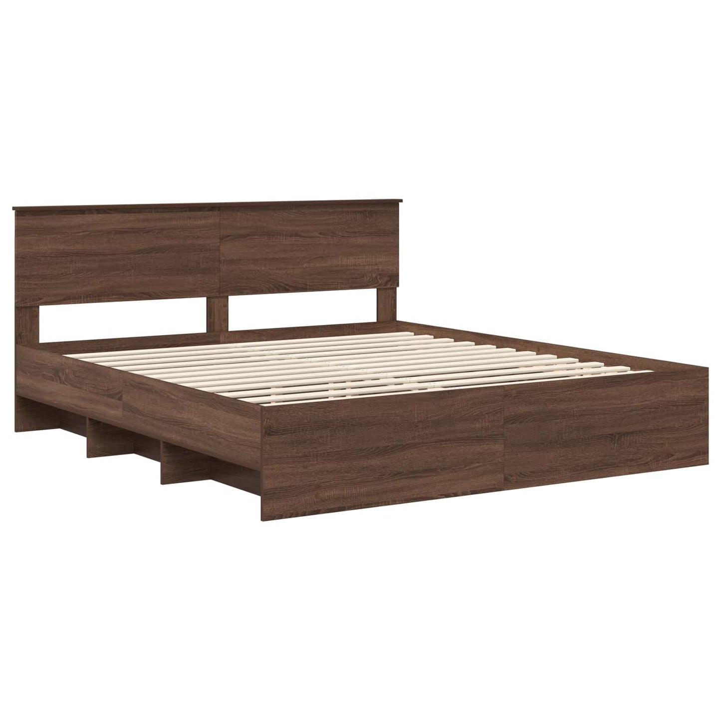 Sengestamme med hodegjerde Brun Eik 200 x 200 cm Konstruert tre