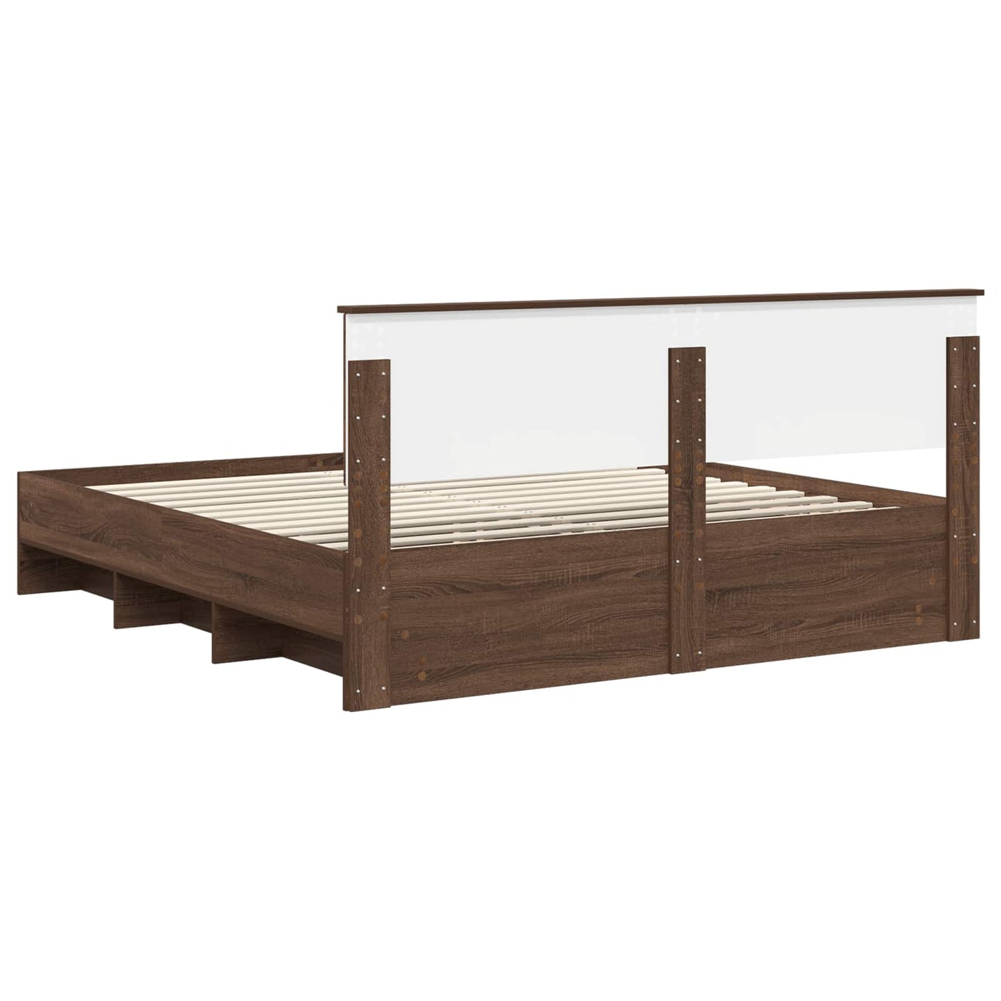 Sengestamme med hodegjerde Brun Eik 200 x 200 cm Konstruert tre