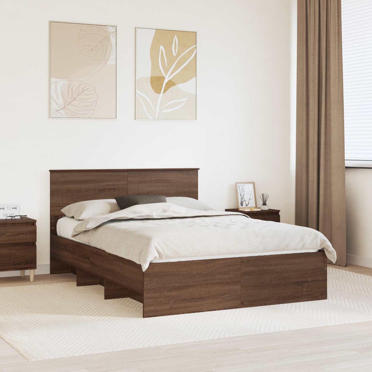 Sengestamme med hodegjerde Brun Eik 150 x 200 cm Konstruert tre