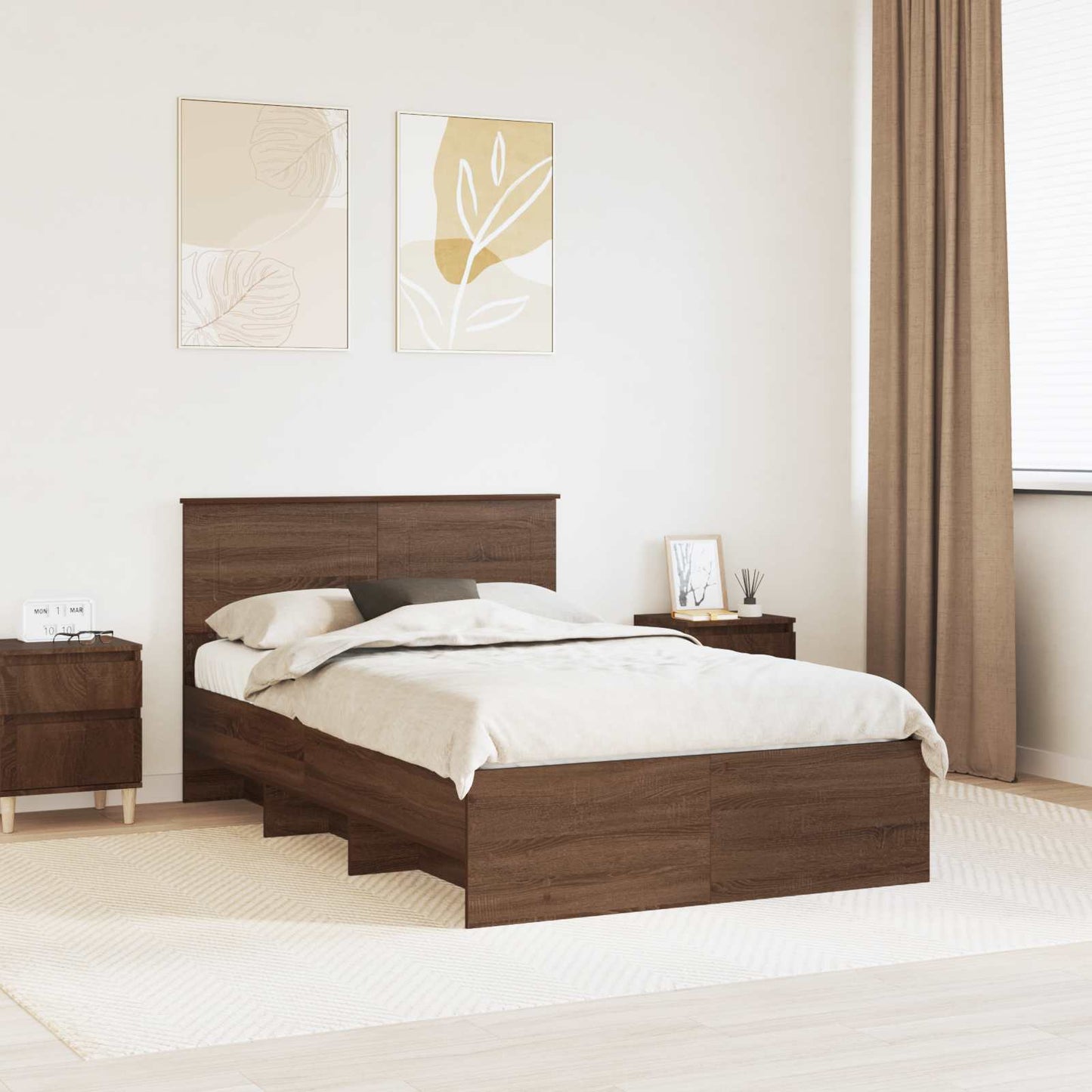 Sengestamme med hodegjerde Brun Eik 120 x 123 cm Konstruert tre