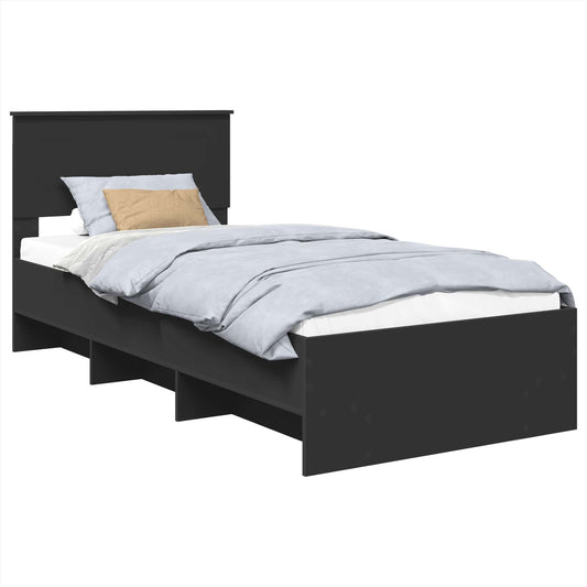 Sengestamme med hodegjerde Svart 90 x 200 cm Konstruert tre