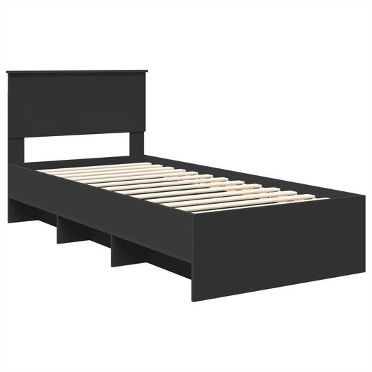 Sengestamme med hodegjerde Svart 90 x 200 cm Konstruert tre