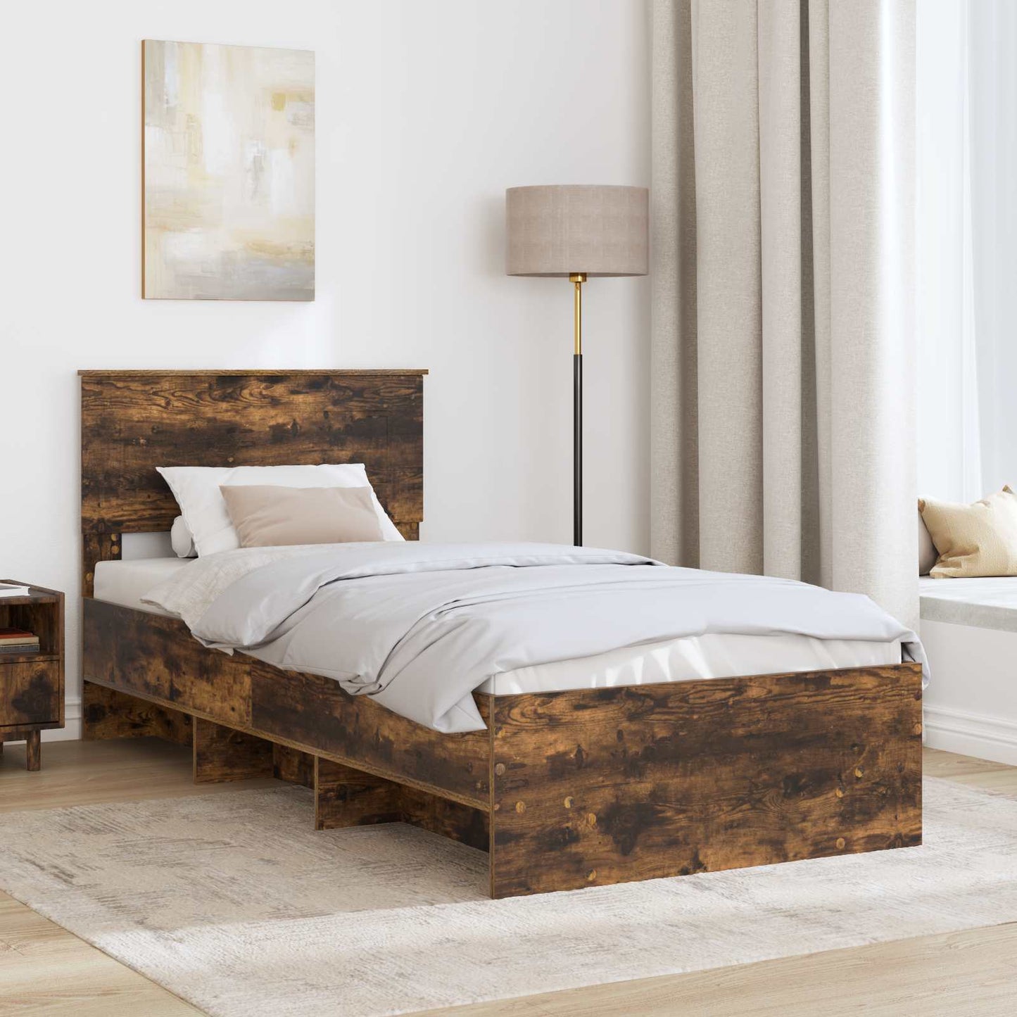 Sengestamme med hodegjerde Røkt eik 90 x 200 cm Konstruert tre